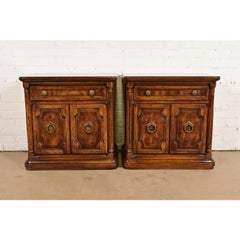 Drexel Heritage French Regency Louis XVI Burl Wood Nightstands, Pair