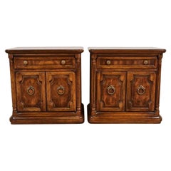 Drexel Heritage French Regency Louis XVI Burl Wood Nightstands, Pair