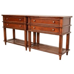 Drexel Heritage French Regency Louis XVI Carved Mahogany Console Tables, Pair
