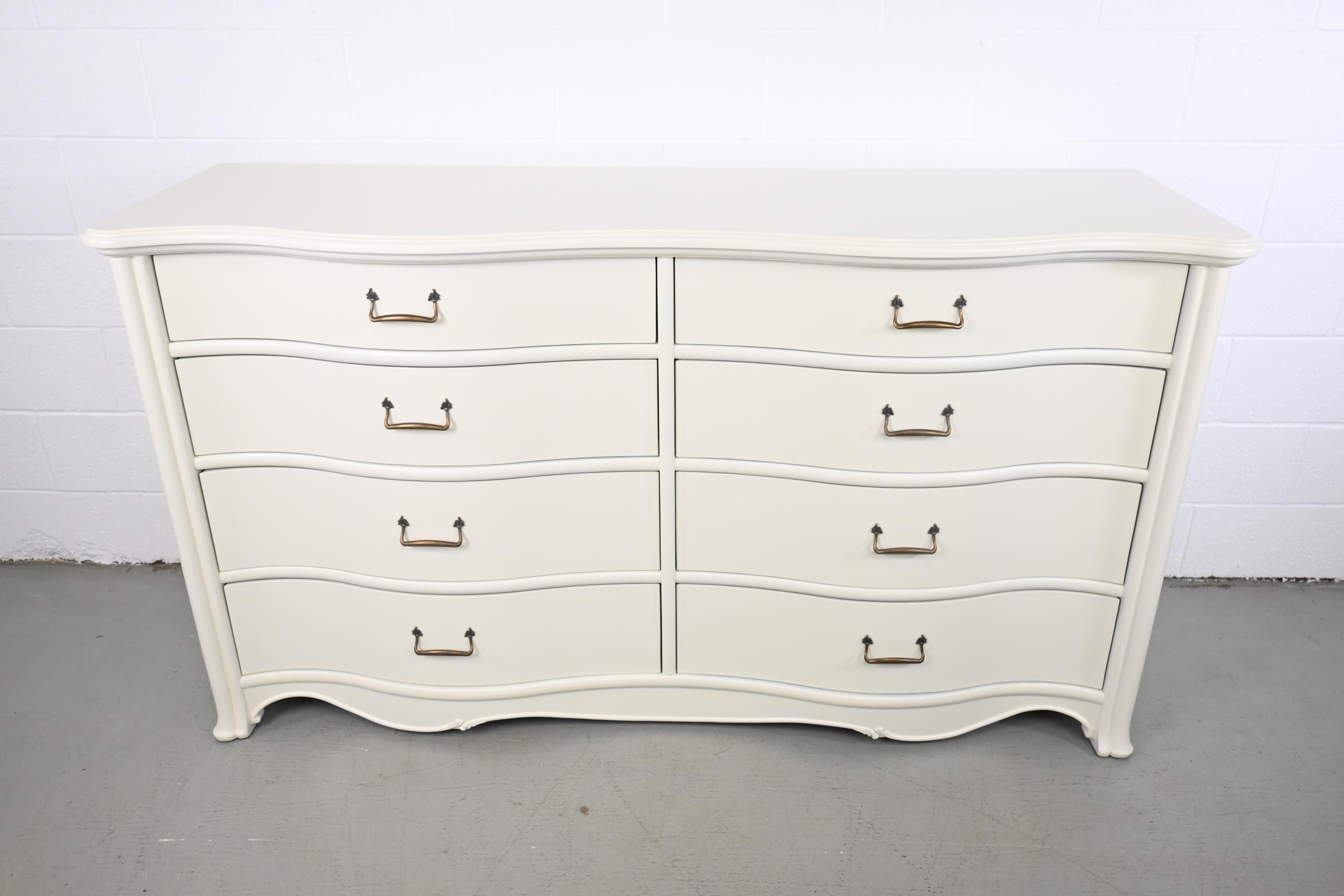 Post-Modern Drexel Heritage Furniture Ivory Lacquered Eight Drawer Dresser