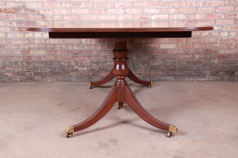 Drexel Heritage Banded Mahogany Double Pedestal Dining Table