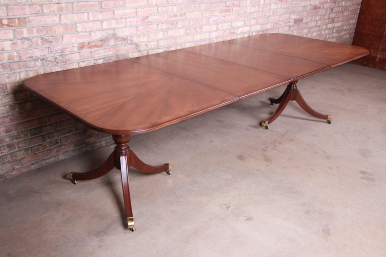 Drexel Heritage Banded Mahogany Double Pedestal Dining Table