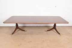 Drexel Heritage Georgian Banded Mahogany Double Pedestal Extension Dining Table