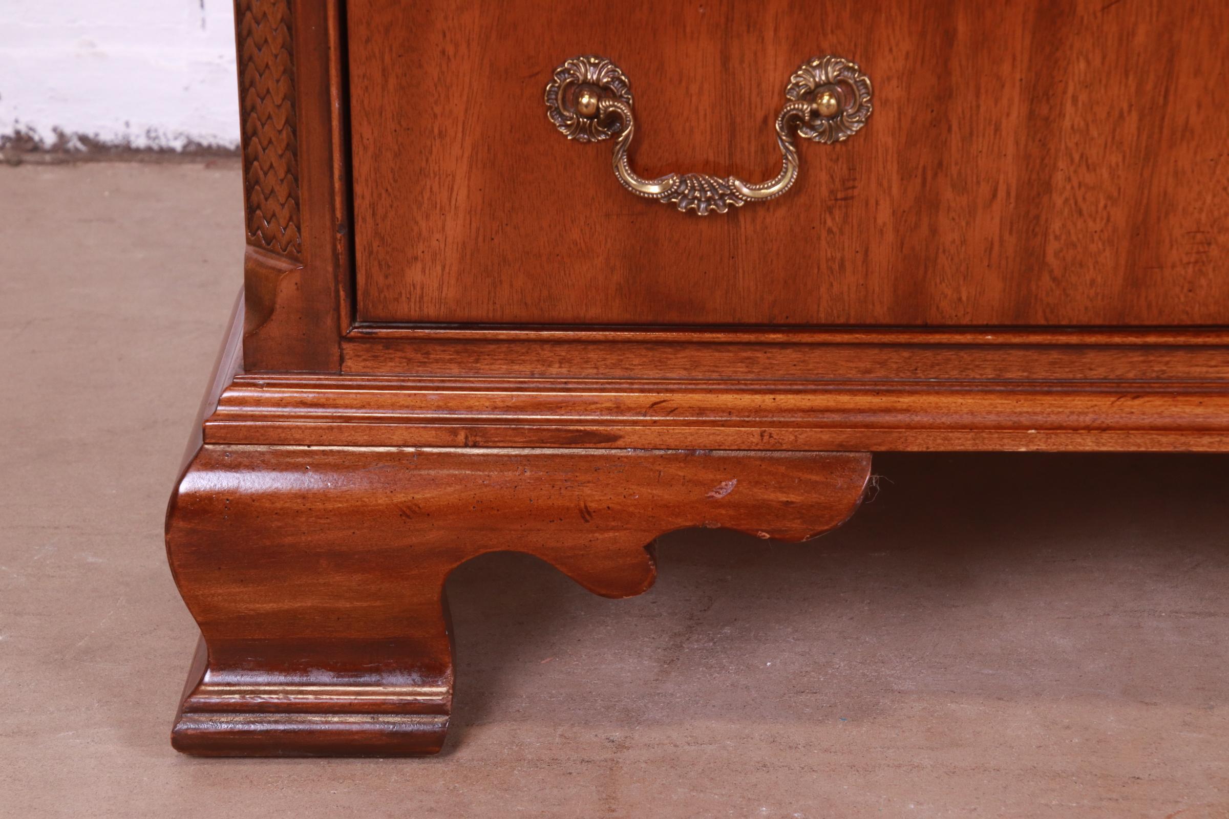 Brass Drexel Heritage Georgian Carved Mahogany Dresser or Credenza For Sale