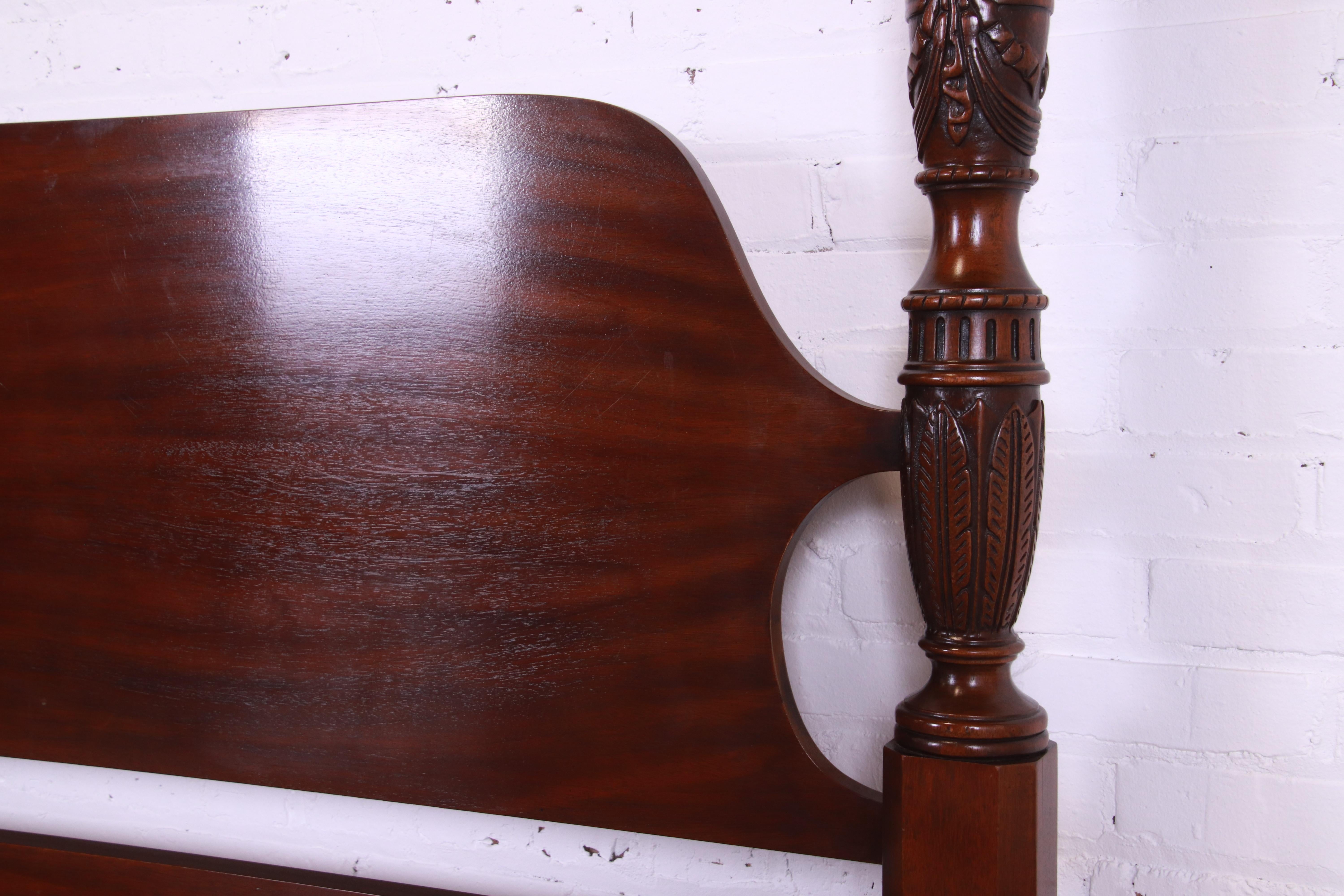 20th Century Drexel Heritage Georgian Carved Mahogany Queen Size Poster Bed