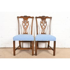 Drexel Heritage Georgian Carved Mahogany Side Chairs or Dining Chairs, Pair