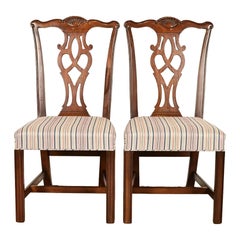 Drexel Heritage Georgian Carved Mahogany Side Chairs or Dining Chairs, Pair