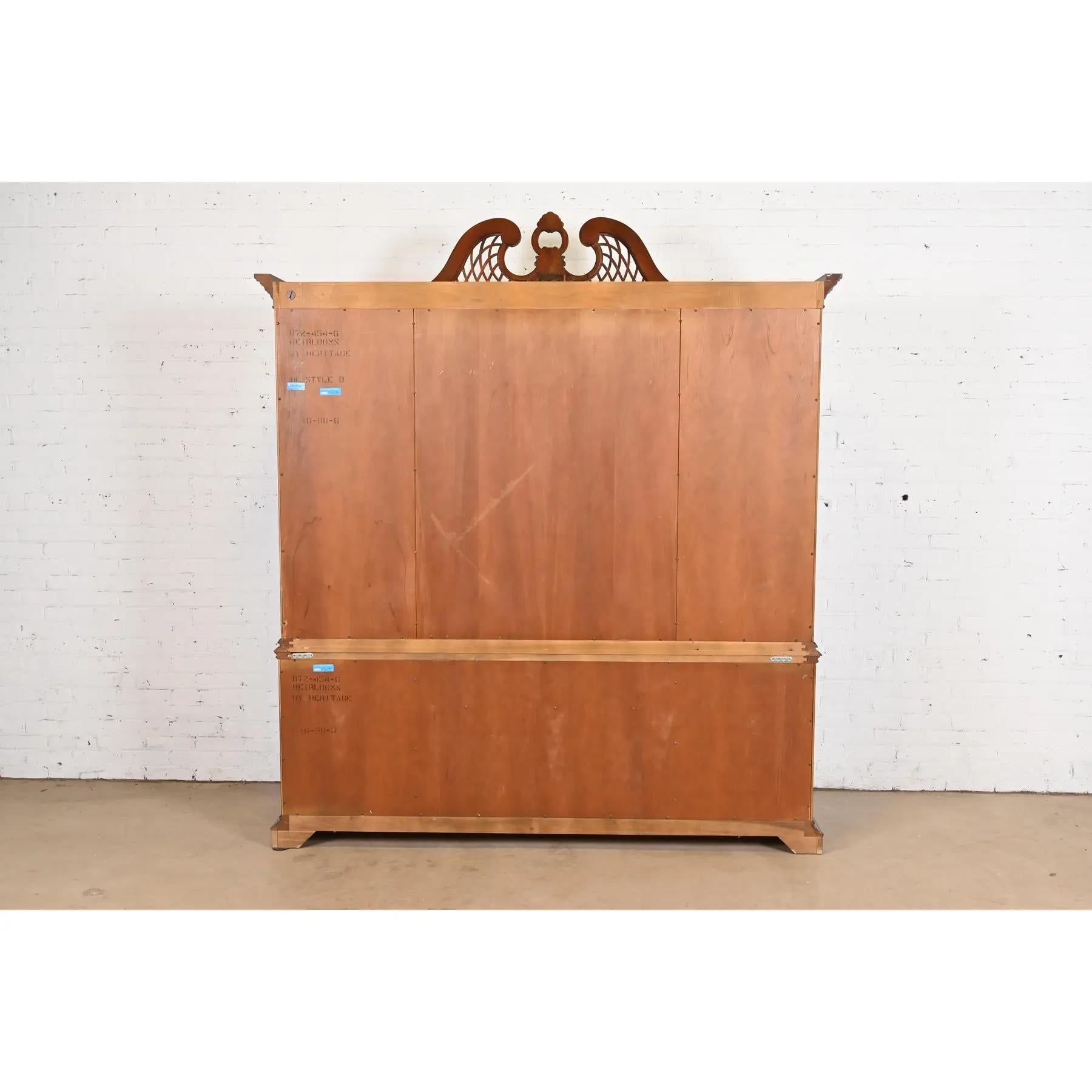 Drexel Heritage Georgian Flame Mahogany Lighted Breakfront Bookcase Cabinet 5