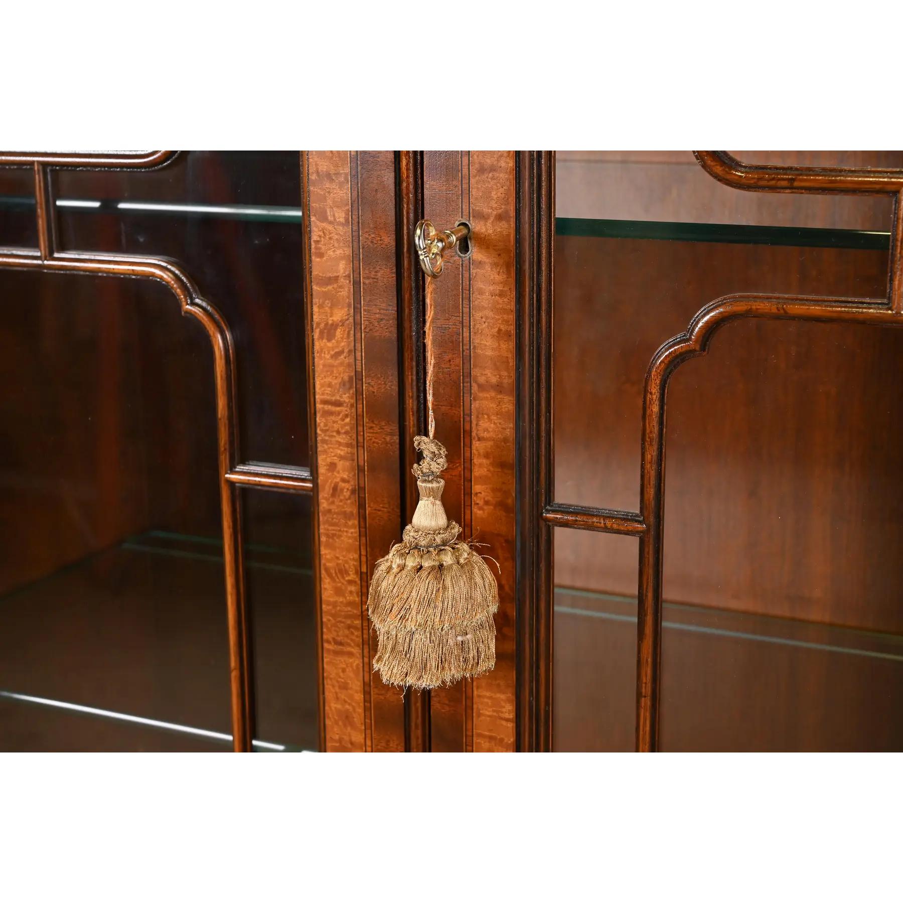 Drexel Heritage Georgian Flame Mahogany Lighted Breakfront Bookcase Cabinet 1