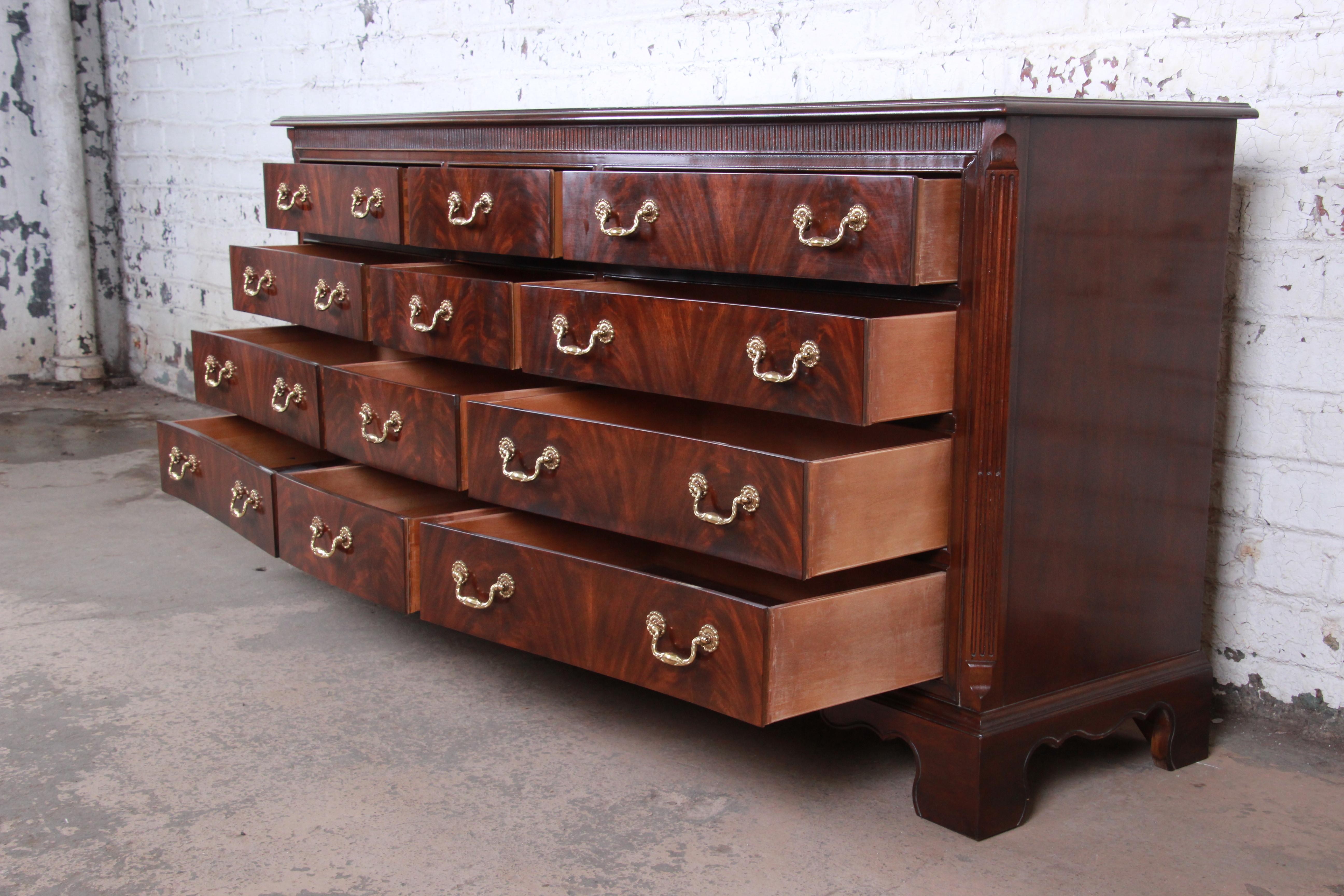 Drexel Heritage Georgian Flame Mahogany Twelve Drawer Triple Dresser or Credenza In Good Condition In South Bend, IN