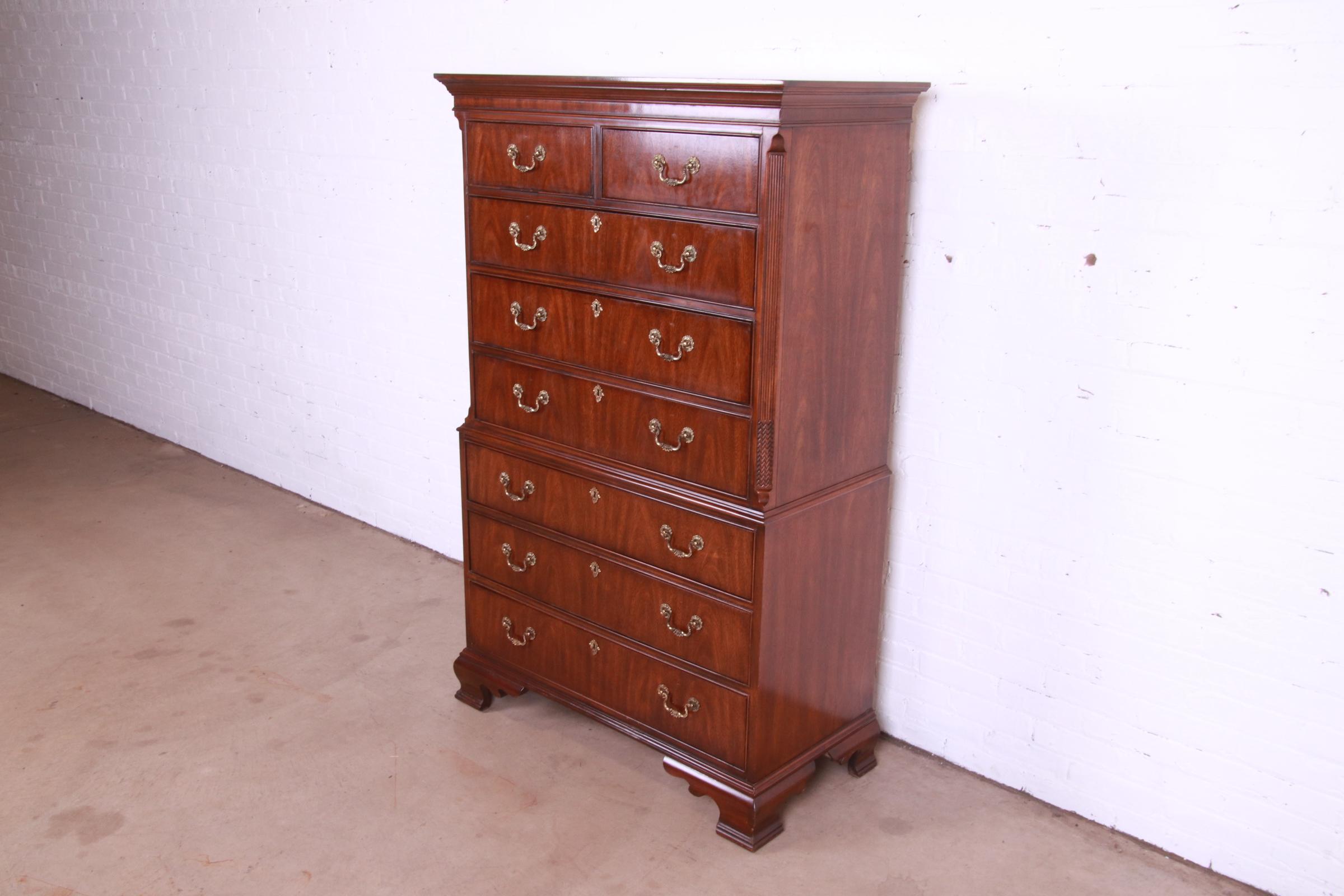 Drexel Heritage Georgian Mahogany Chest on Chest Highboy Dresser In Good Condition In South Bend, IN