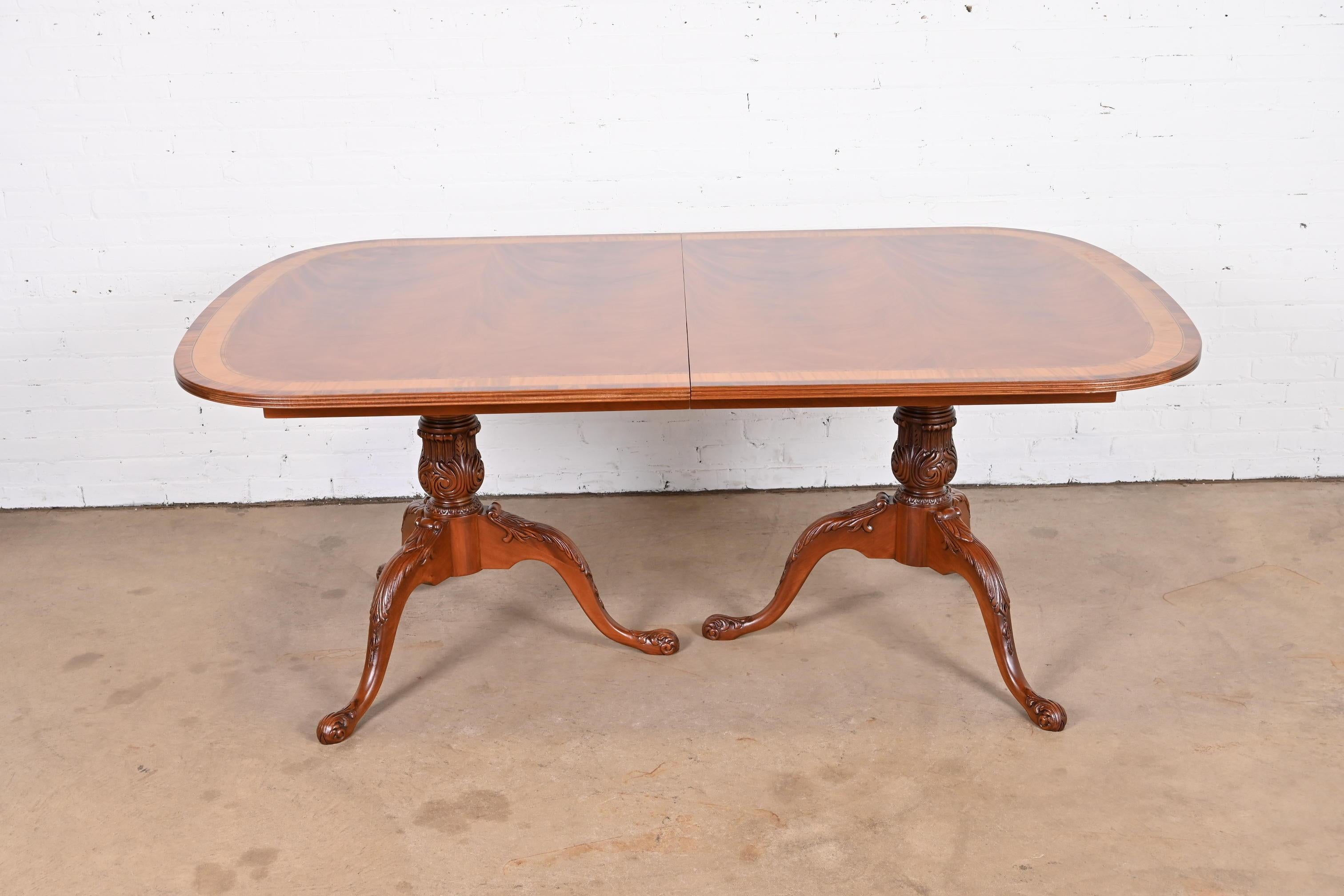 Drexel Heritage Georgian Mahogany Double Pedestal Dining Table, Newly Refinished 5