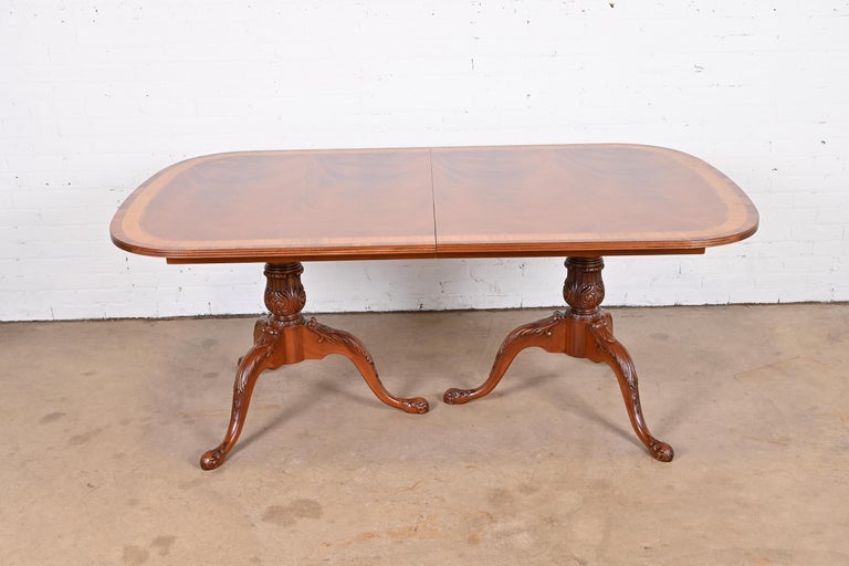 Drexel Heritage Georgian Mahogany Double Pedestal Dining Table, Newly Refinished For Sale 5
