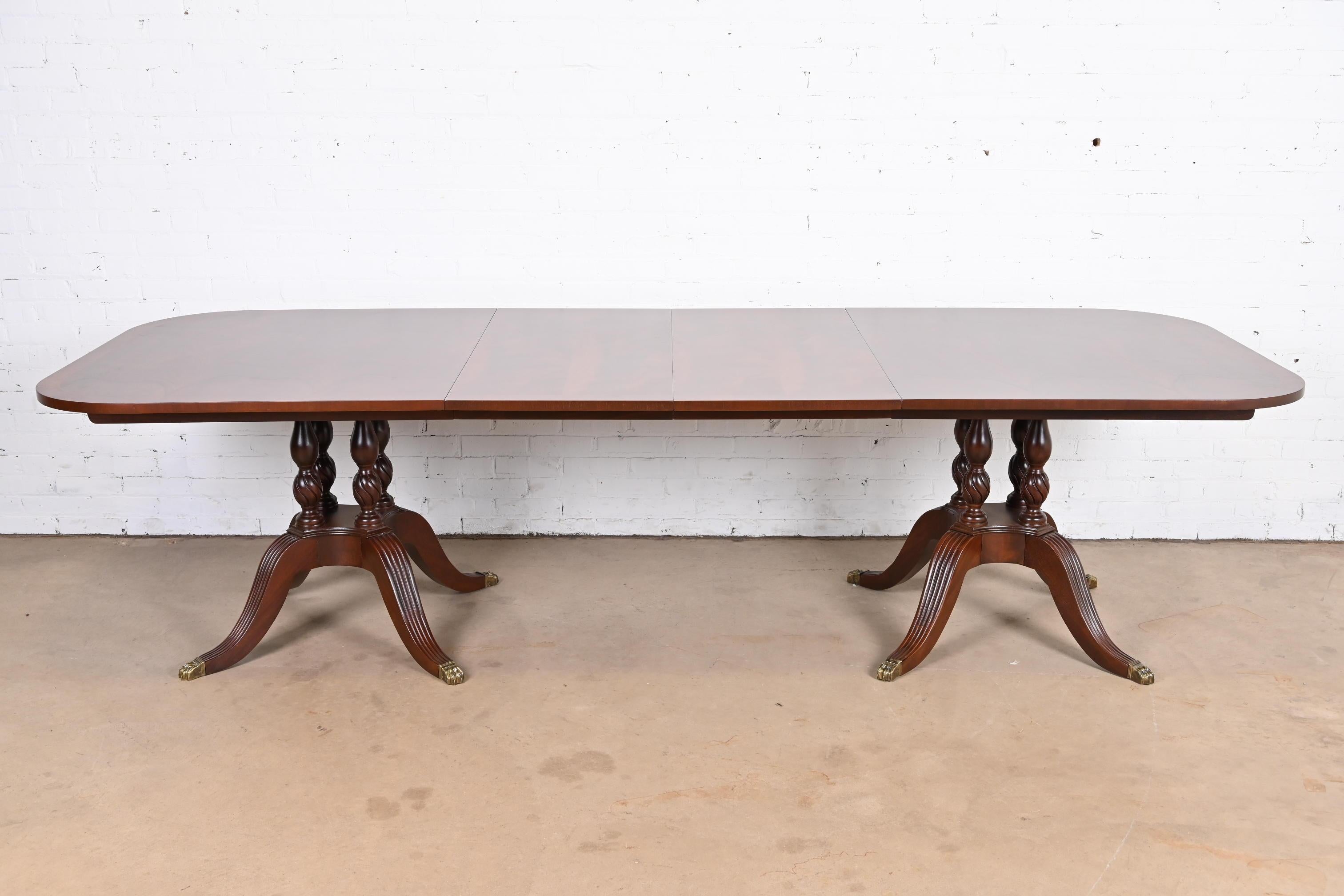 American Drexel Heritage Georgian Mahogany Double Pedestal Dining Table, Newly Refinished