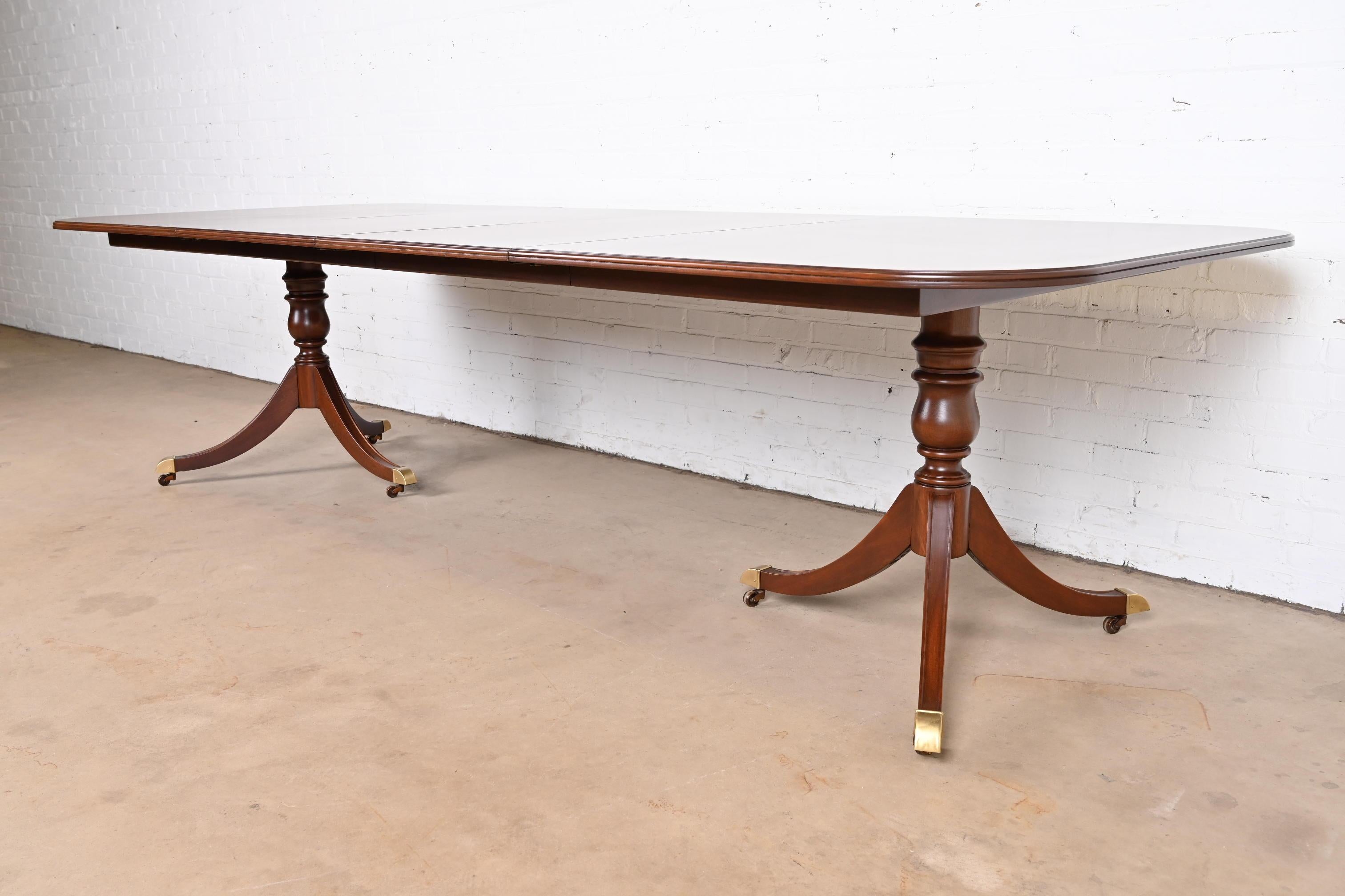 American Drexel Heritage Georgian Mahogany Double Pedestal Dining Table, Newly Refinished