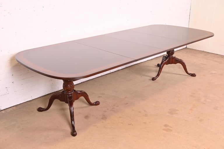 Drexel Heritage Georgian Mahogany Double Pedestal Dining Table, Newly Refinished For Sale 1