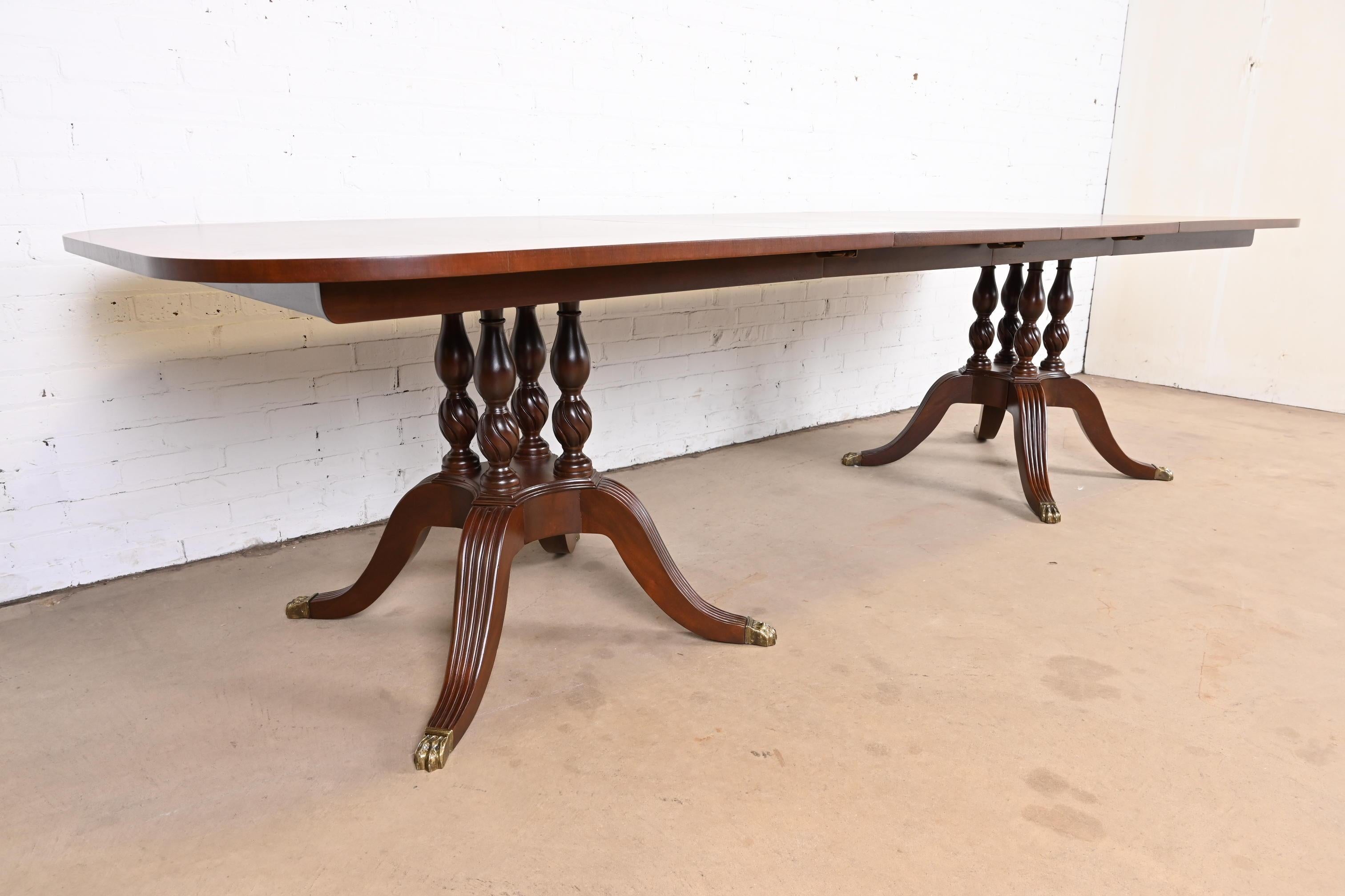 Drexel Heritage Georgian Mahogany Double Pedestal Dining Table, Newly Refinished 1