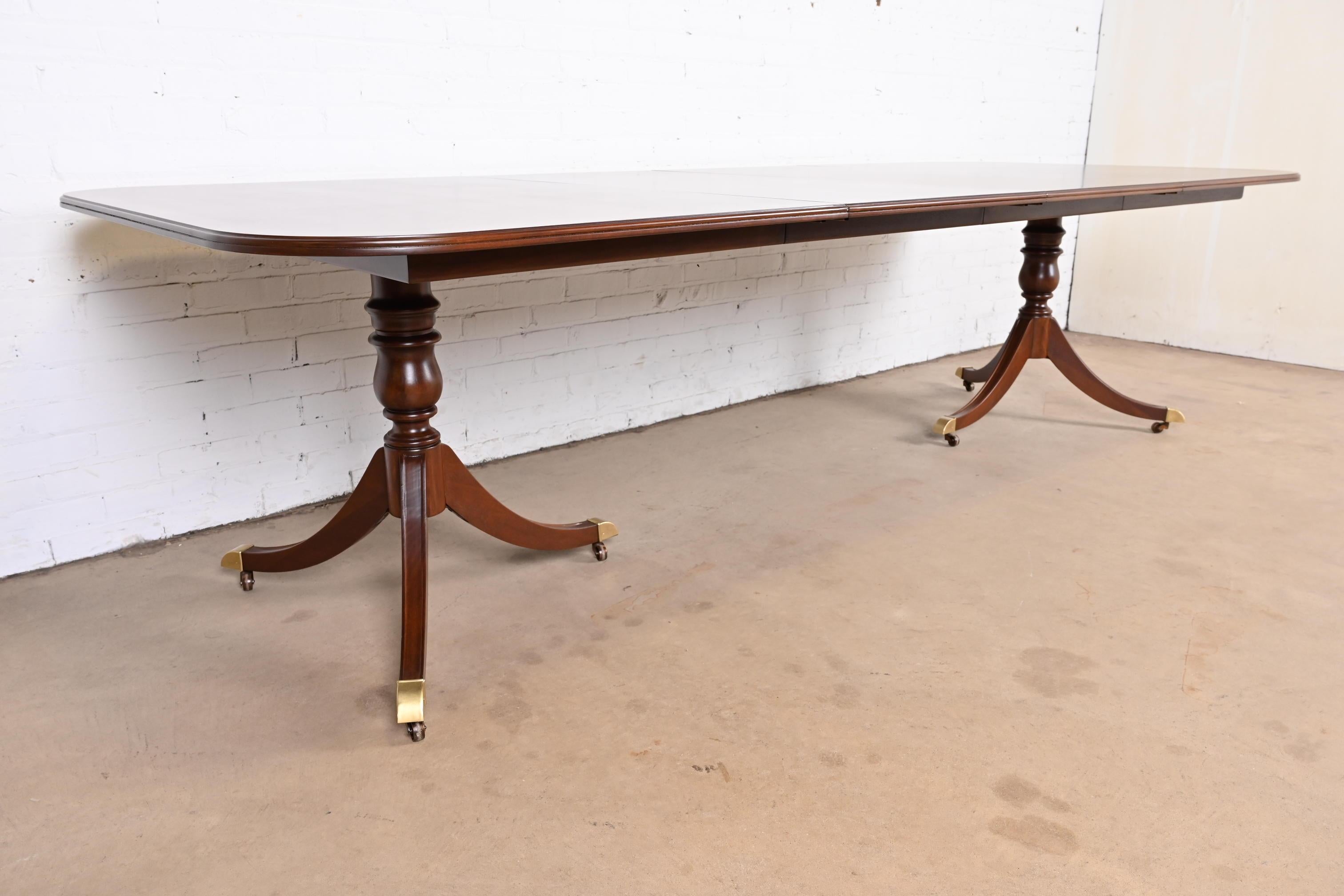 Drexel Heritage Georgian Mahogany Double Pedestal Dining Table, Newly Refinished 1