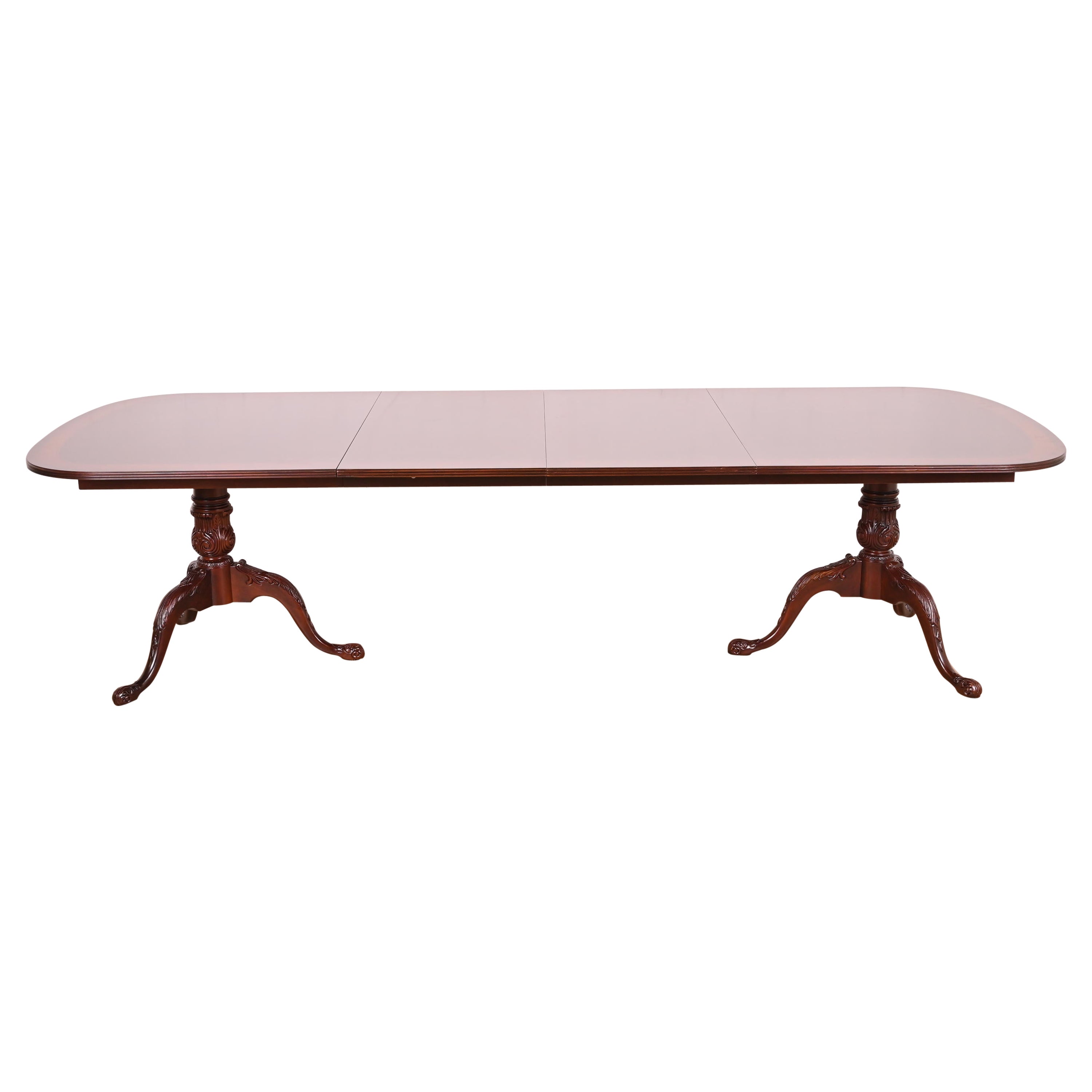 Drexel Heritage Georgian Mahogany Double Pedestal Dining Table, Newly Refinished