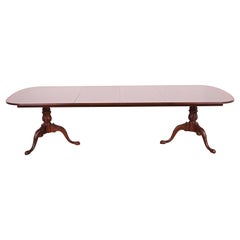 Drexel Heritage Georgian Mahogany Double Pedestal Dining Table, Newly Refinished