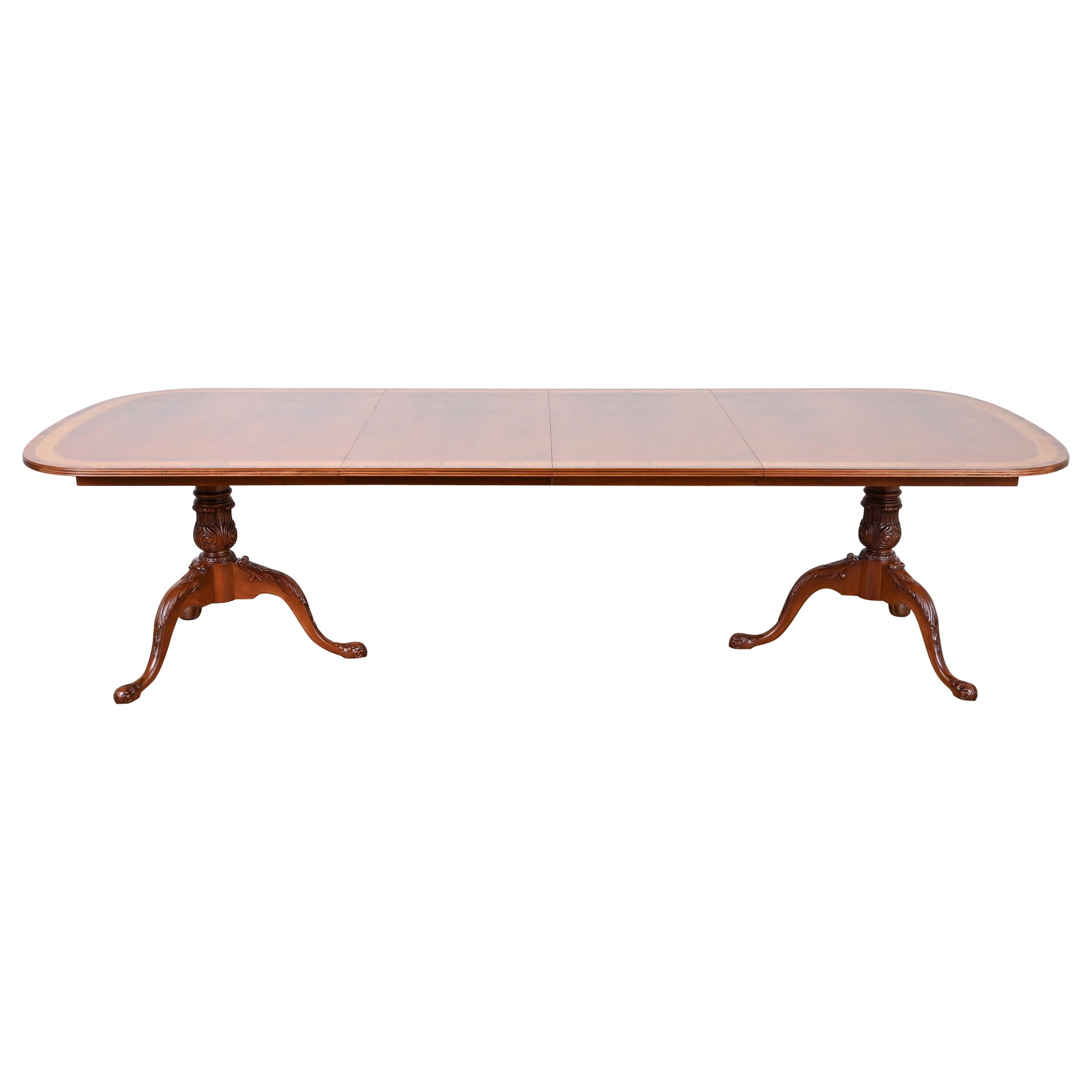 Drexel Heritage Georgian Mahogany Double Pedestal Dining Table, Newly Refinished