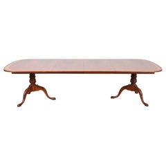Drexel Heritage Georgian Mahogany Double Pedestal Dining Table, Newly Refinished