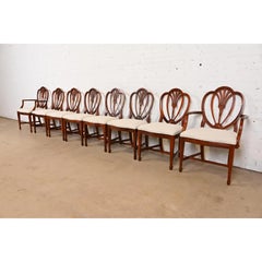 Drexel Heritage Hepplewhite Carved Mahogany Dining Chairs, Set of Eight