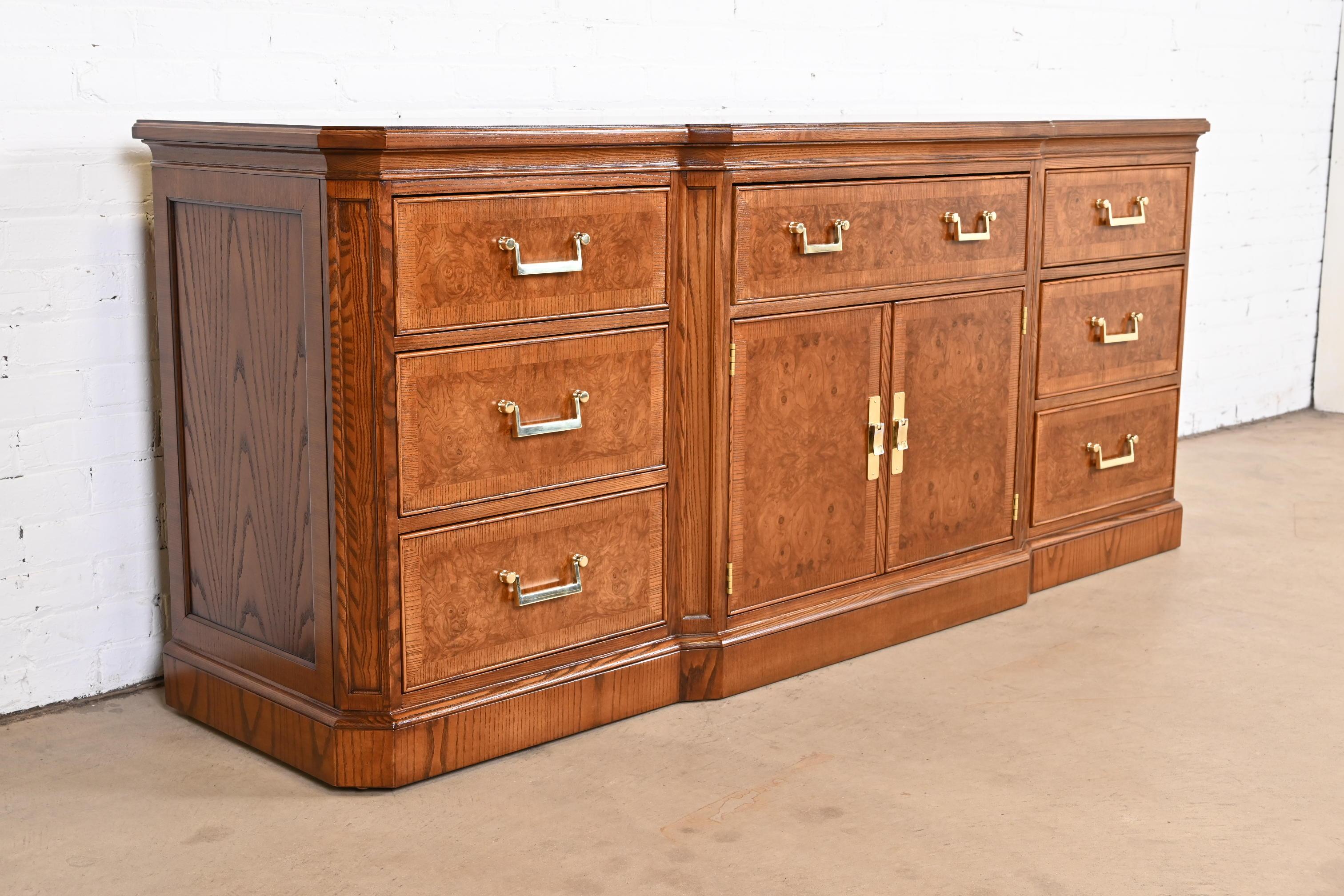 Drexel Heritage Hollywood Regency Burl Wood Dresser, Newly Refinished In Good Condition In South Bend, IN