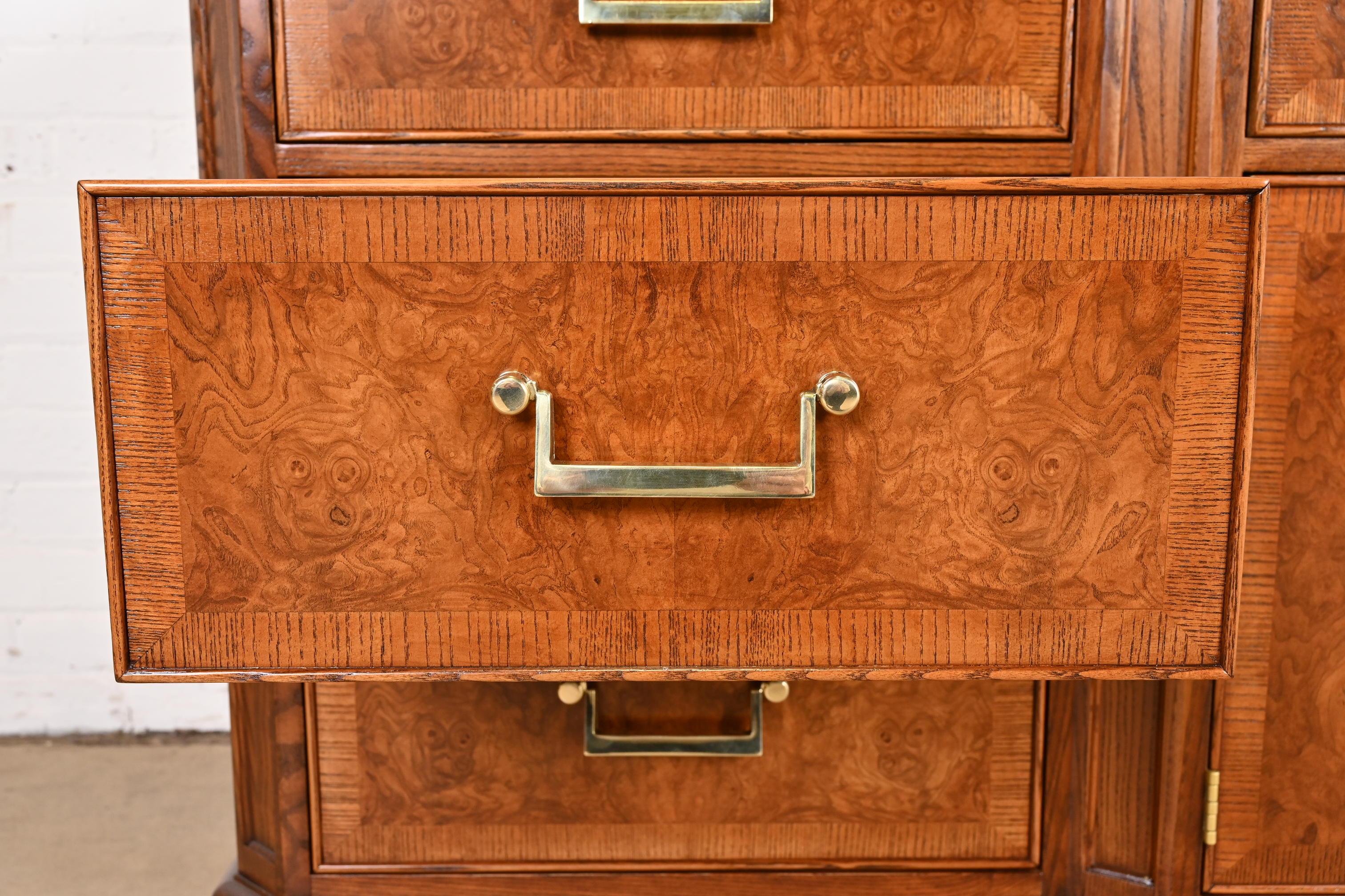 Drexel Heritage Hollywood Regency Burl Wood Dresser, Newly Refinished 1