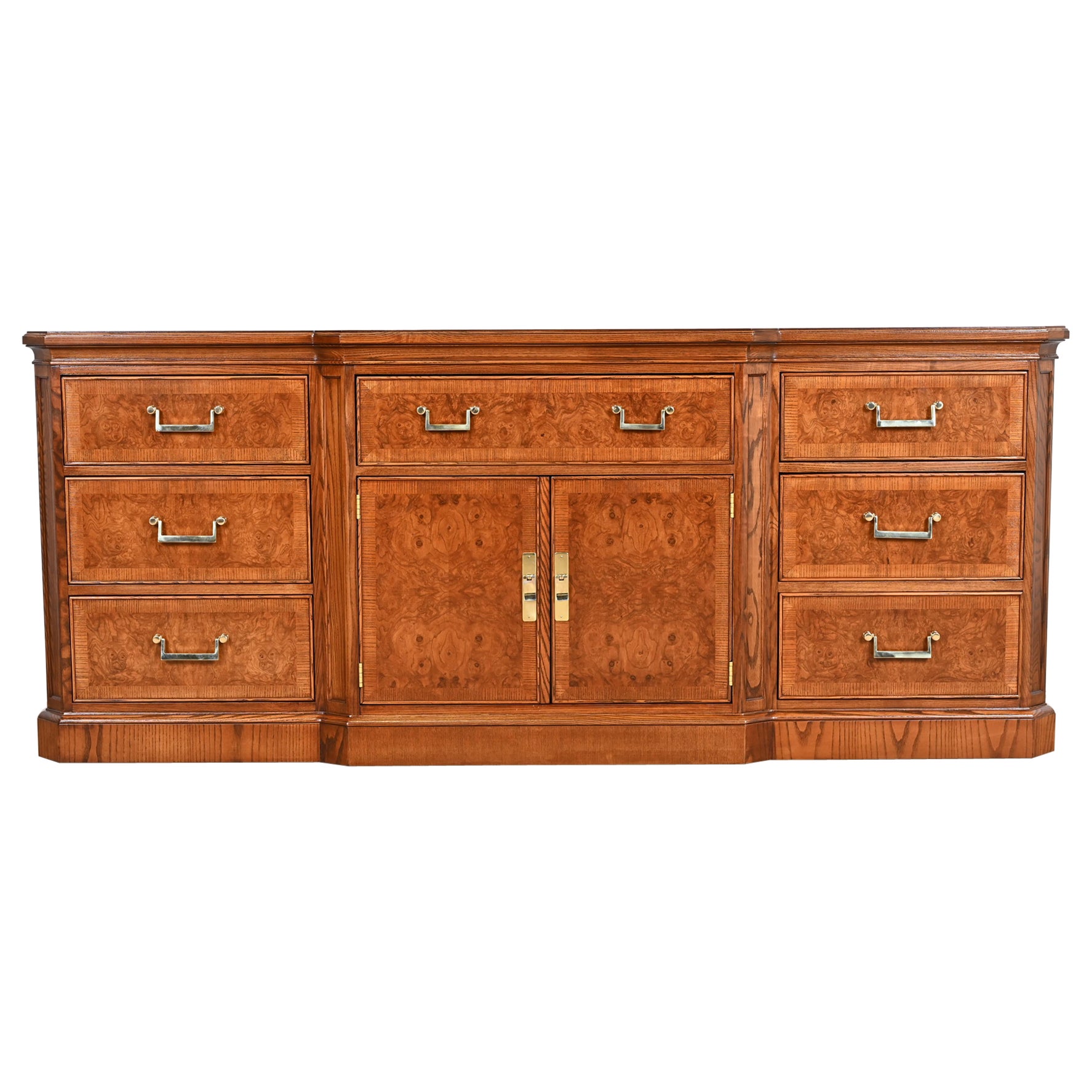 Drexel Heritage Hollywood Regency Burl Wood Dresser, Newly Refinished