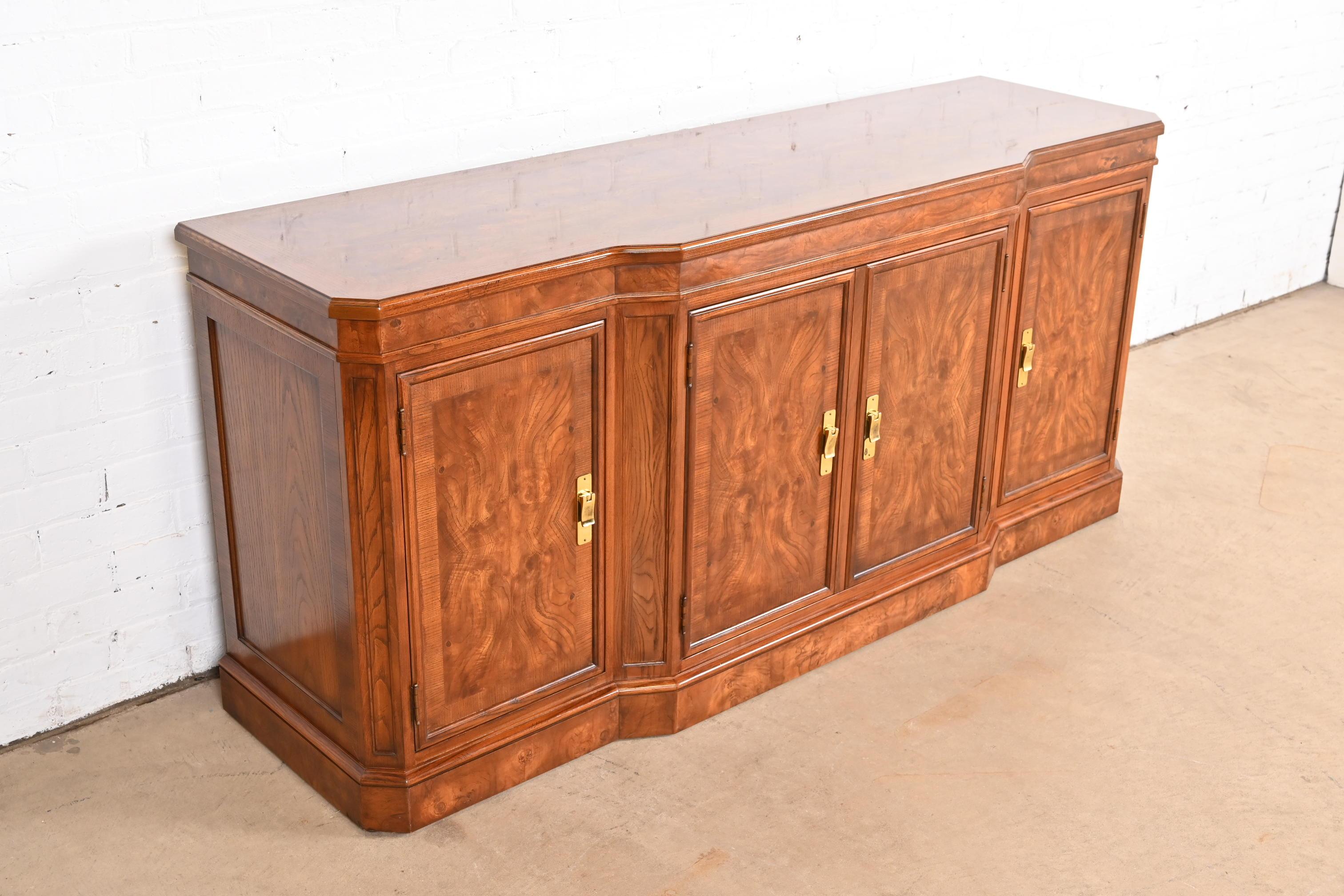 Brass Drexel Heritage Hollywood Regency Burl Wood Sideboard or Credenza