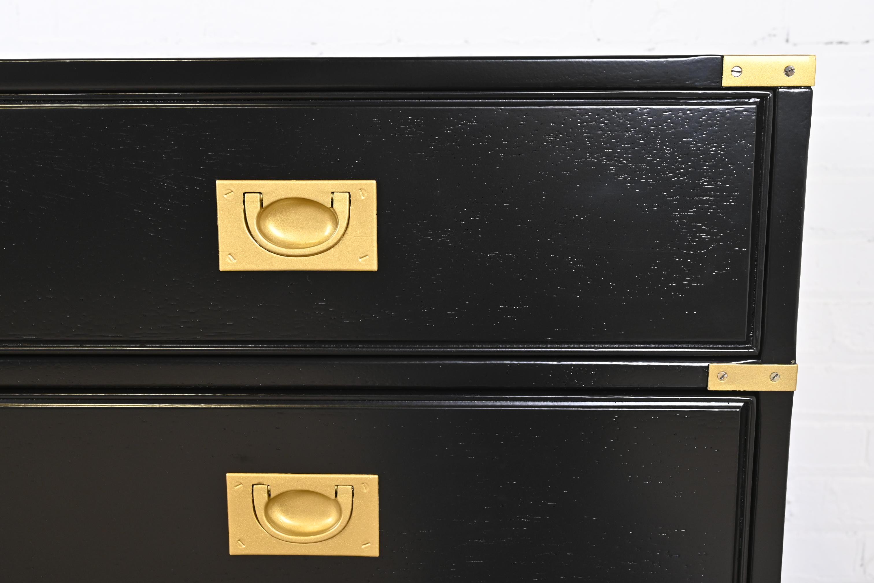 Drexel Heritage Hollywood Regency Campaign Black Lacquered Twelve-Drawer Dresser For Sale 4