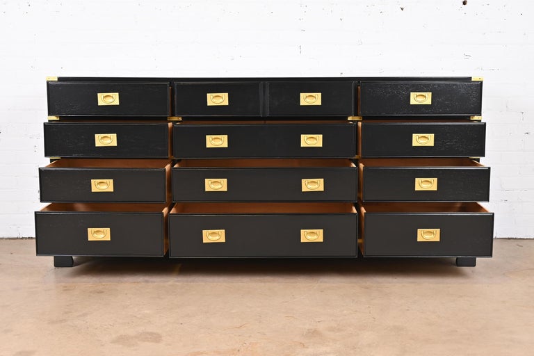 Drexel Heritage Hollywood Regency Campaign Black Lacquered Twelve-Drawer  Dresser