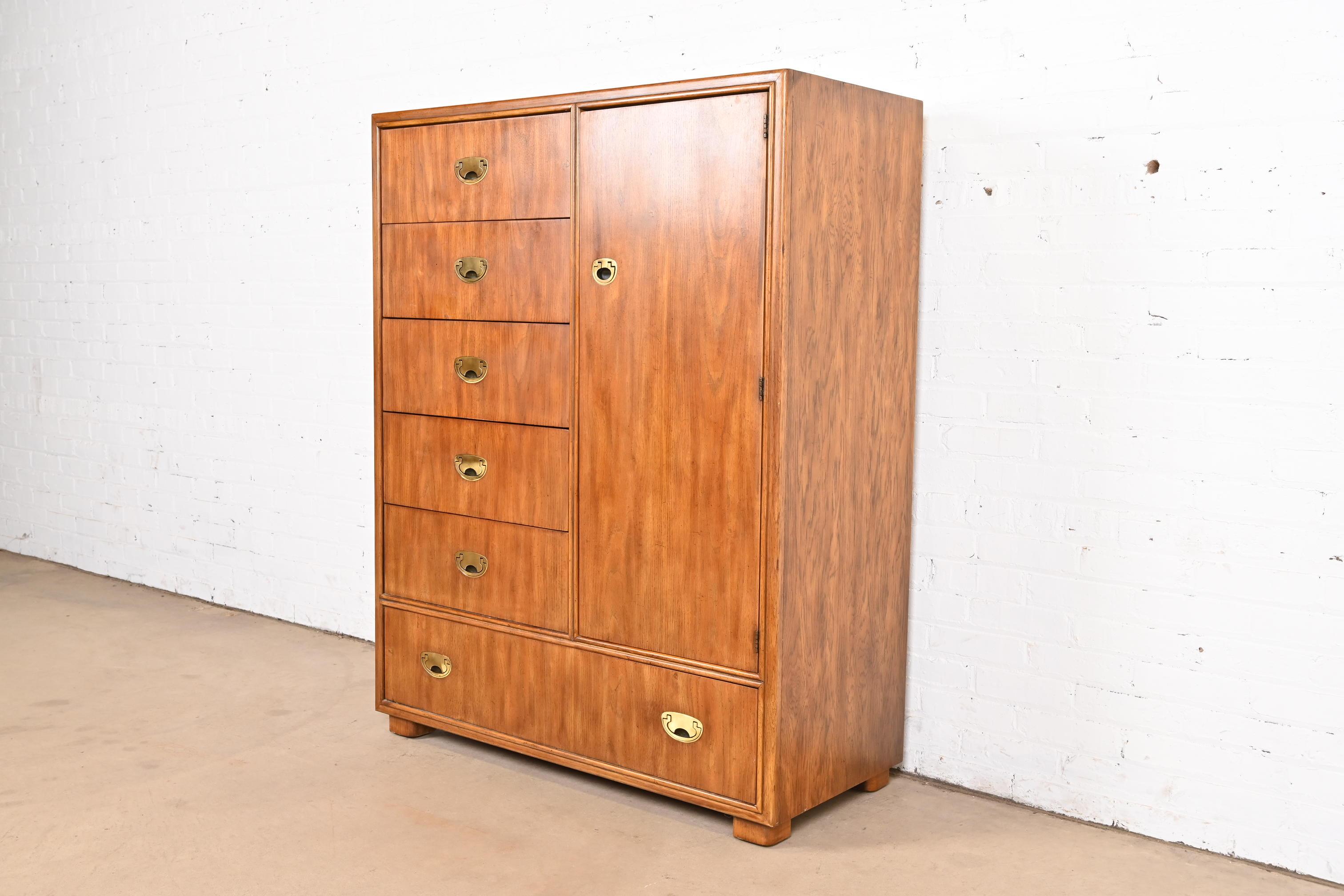 Drexel Heritage Hollywood Regency Campaign Gentleman's Chest or Armoire Dresser In Good Condition For Sale In South Bend, IN