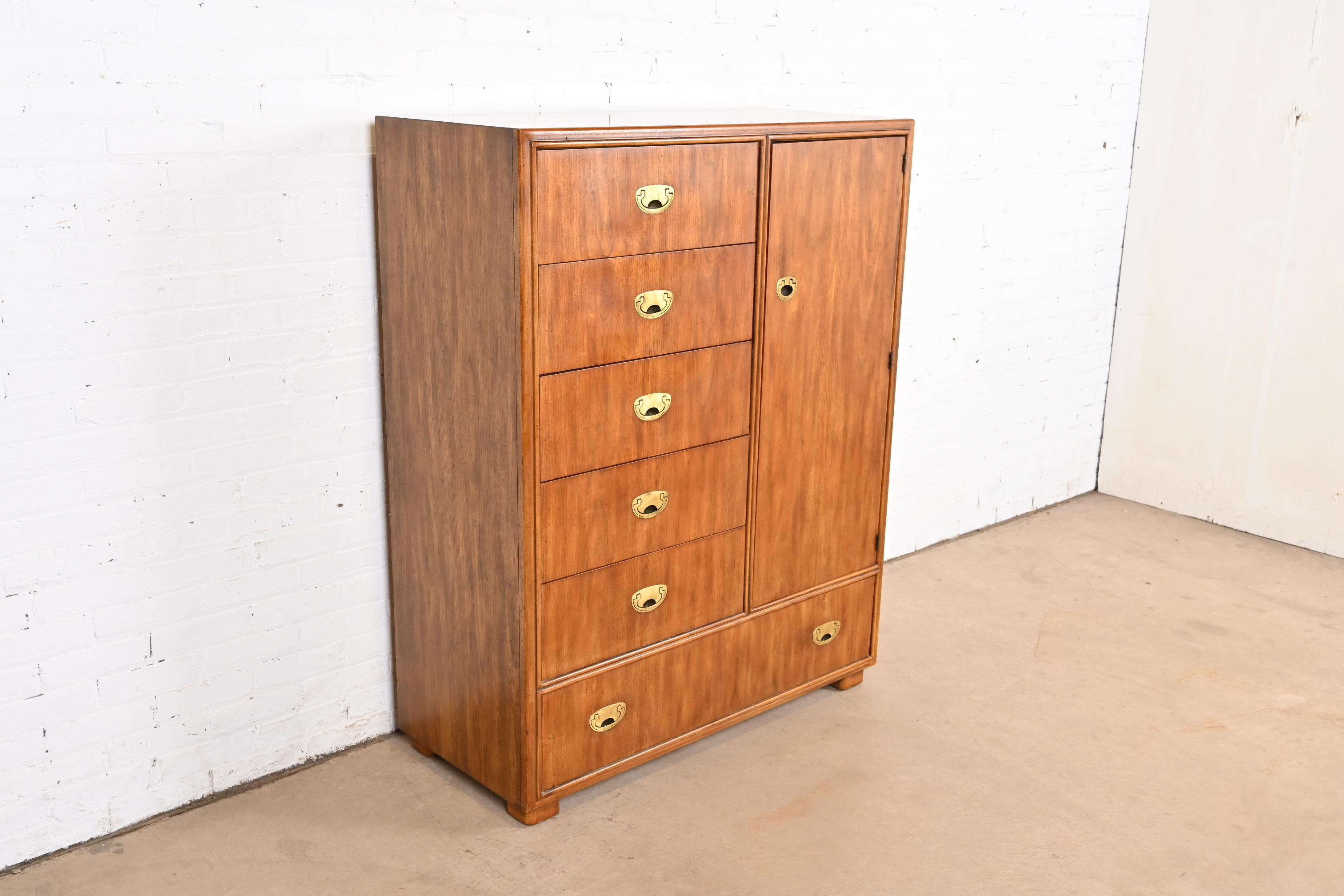 Late 20th Century Drexel Heritage Hollywood Regency Campaign Gentleman's Chest or Armoire Dresser For Sale