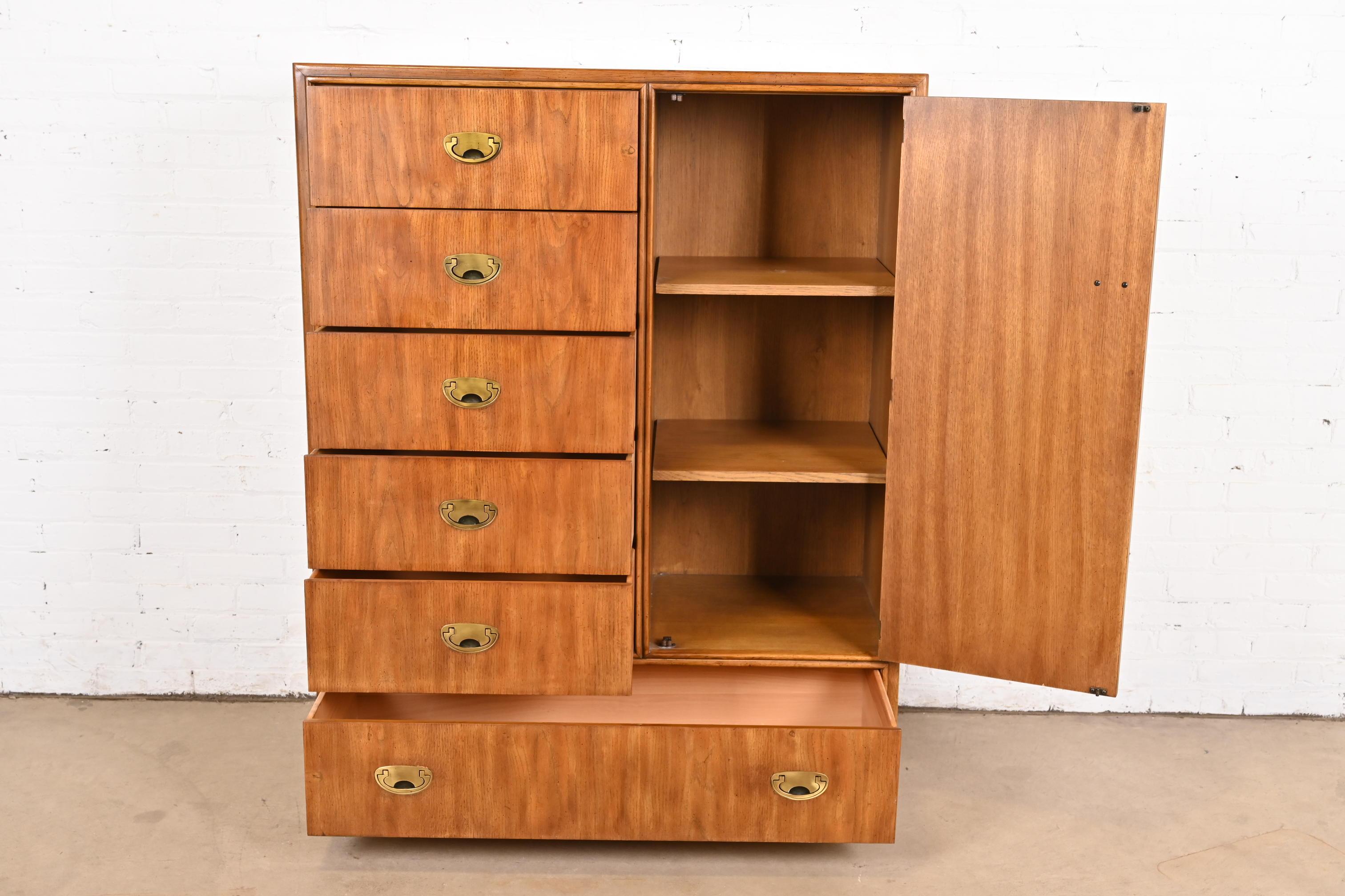 Brass Drexel Heritage Hollywood Regency Campaign Gentleman's Chest or Armoire Dresser For Sale