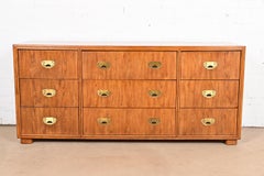 Drexel Heritage Hollywood Regency Campaign Oak Triple Dresser or Credenza