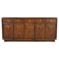 Drexel Heritage Hollywood Regency Campaign Walnut Sideboard Credenza, 1970s