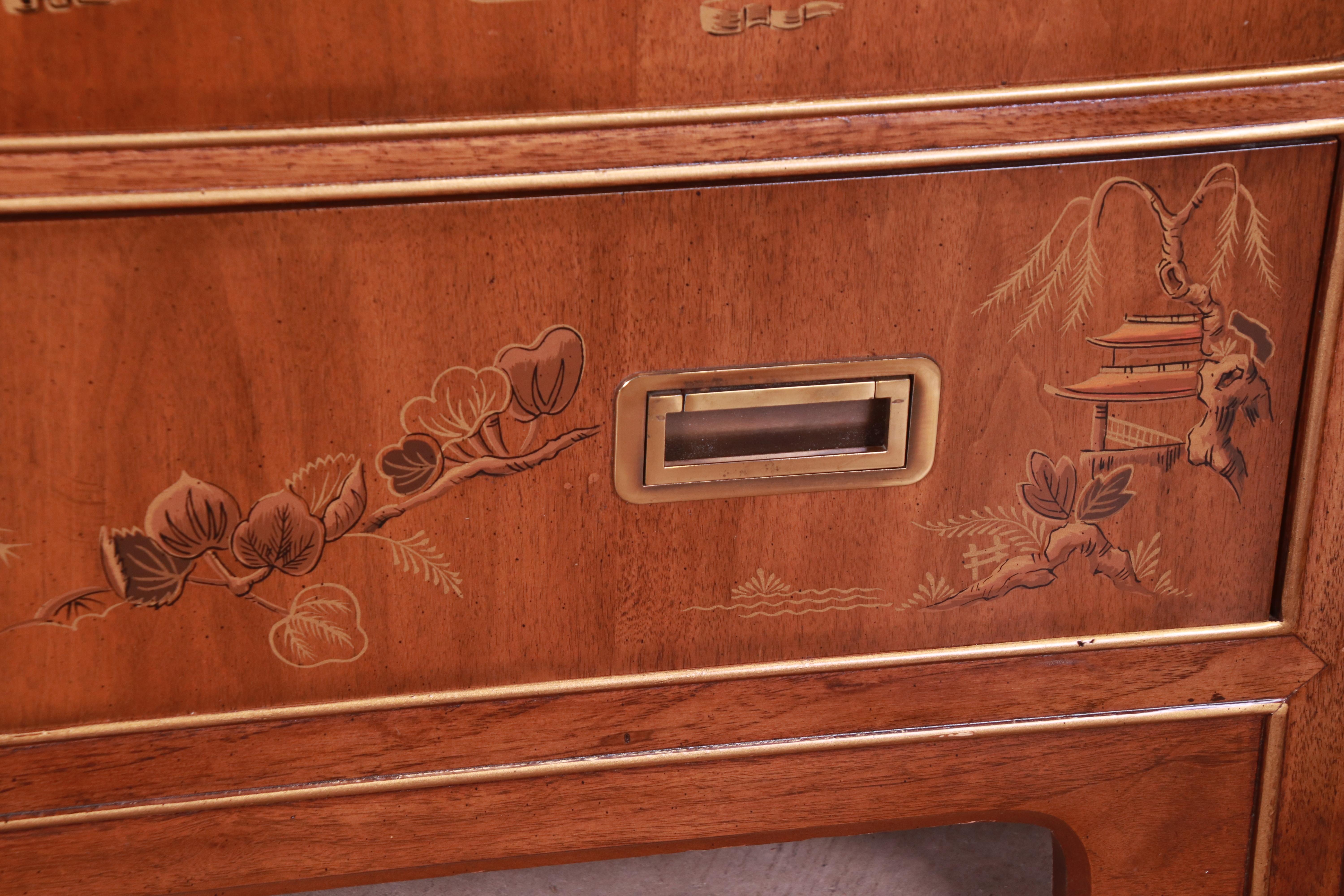 Brass Drexel Heritage Hollywood Regency Chinoiserie Armoire Dresser