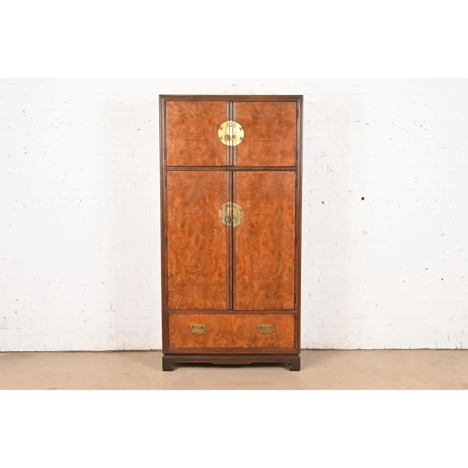 Drexel Heritage Hollywood Regency Chinoiserie Armoire Dresser de Madera de Burl Regencia de Hollywood en venta