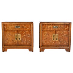 Drexel Heritage Hollywood Regency Chinoiserie Campaign Nightstands, Pair