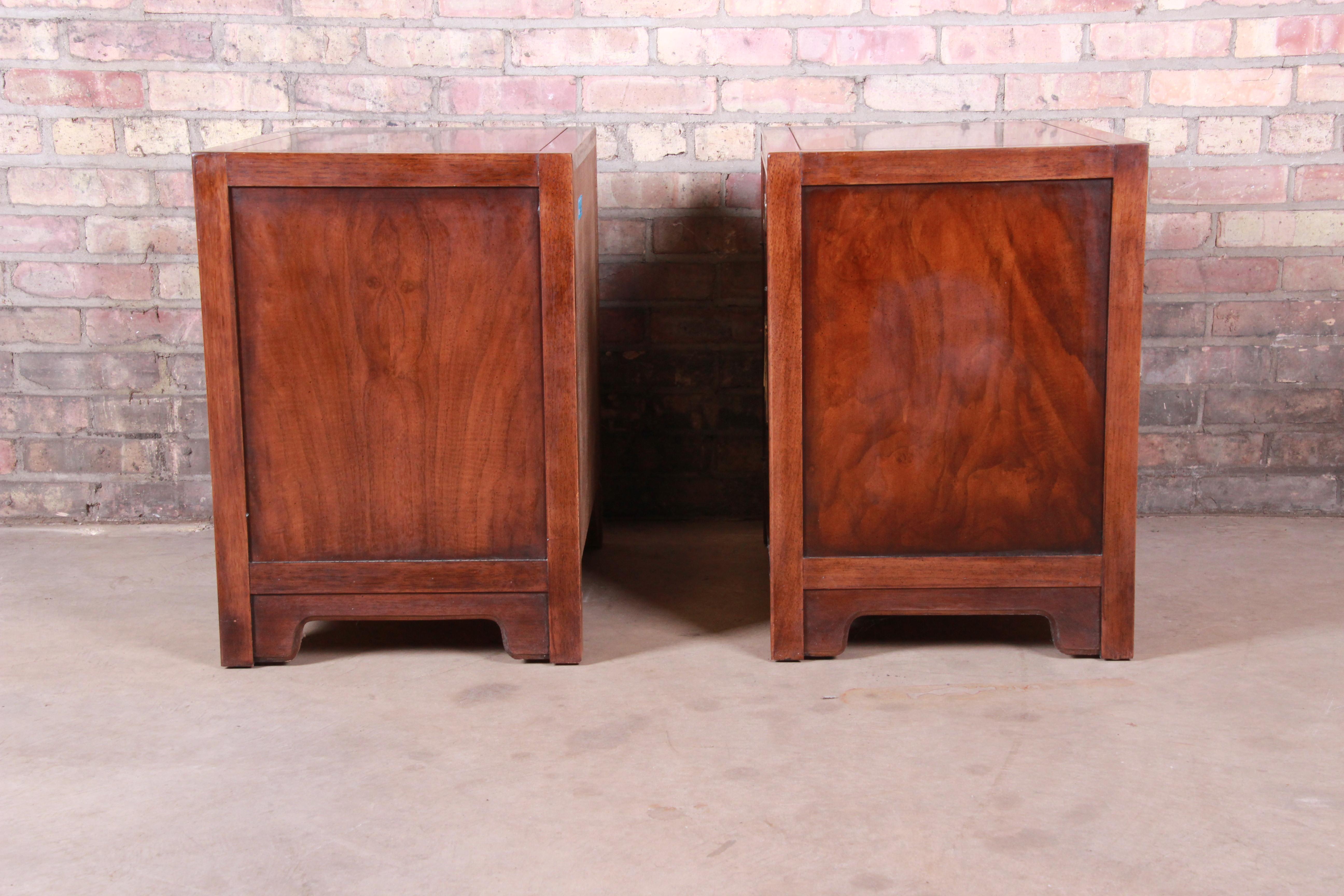 Drexel Heritage Hollywood Regency Chinoiserie Campaign Style Nightstands, Pair 4