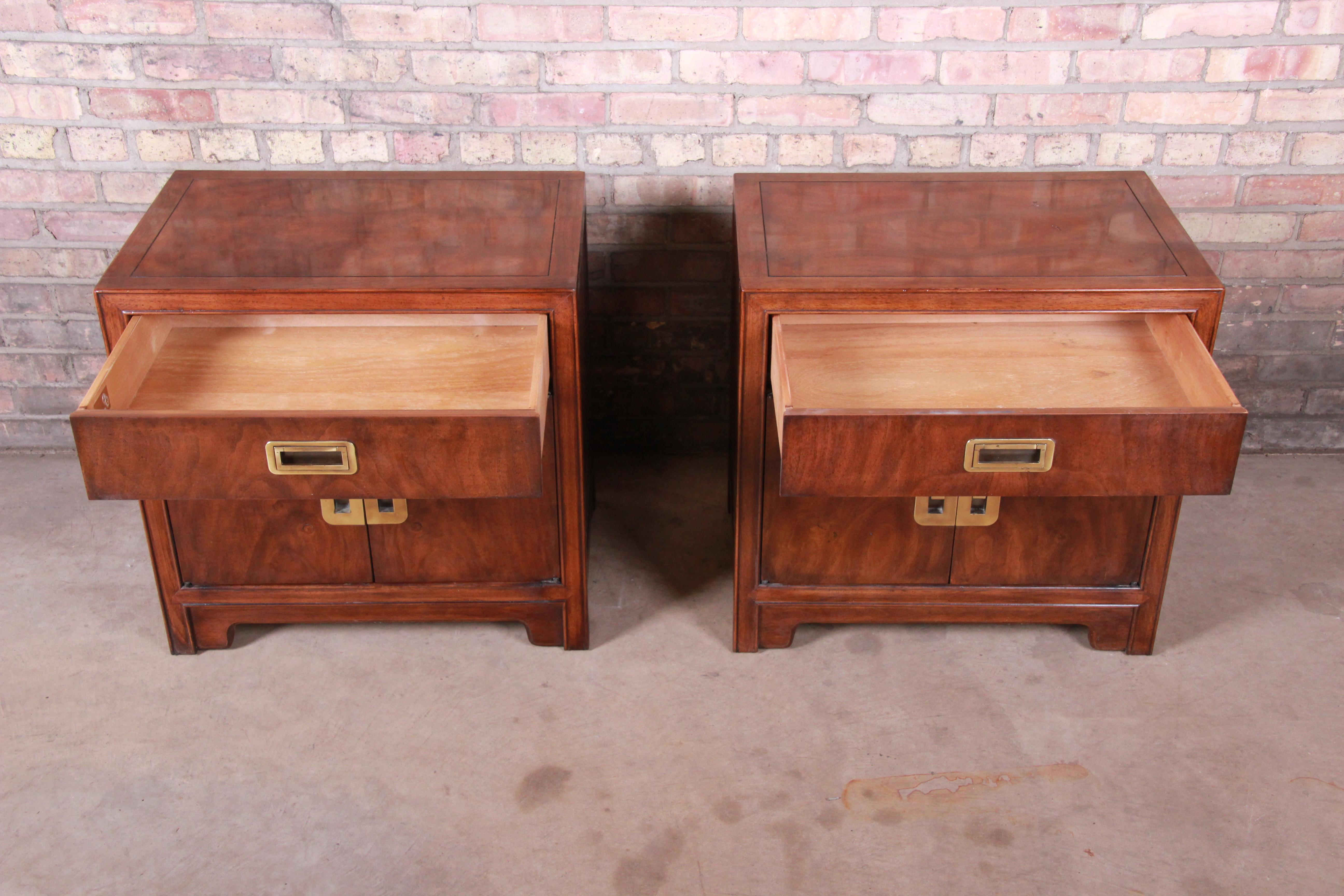 Late 20th Century Drexel Heritage Hollywood Regency Chinoiserie Campaign Style Nightstands, Pair