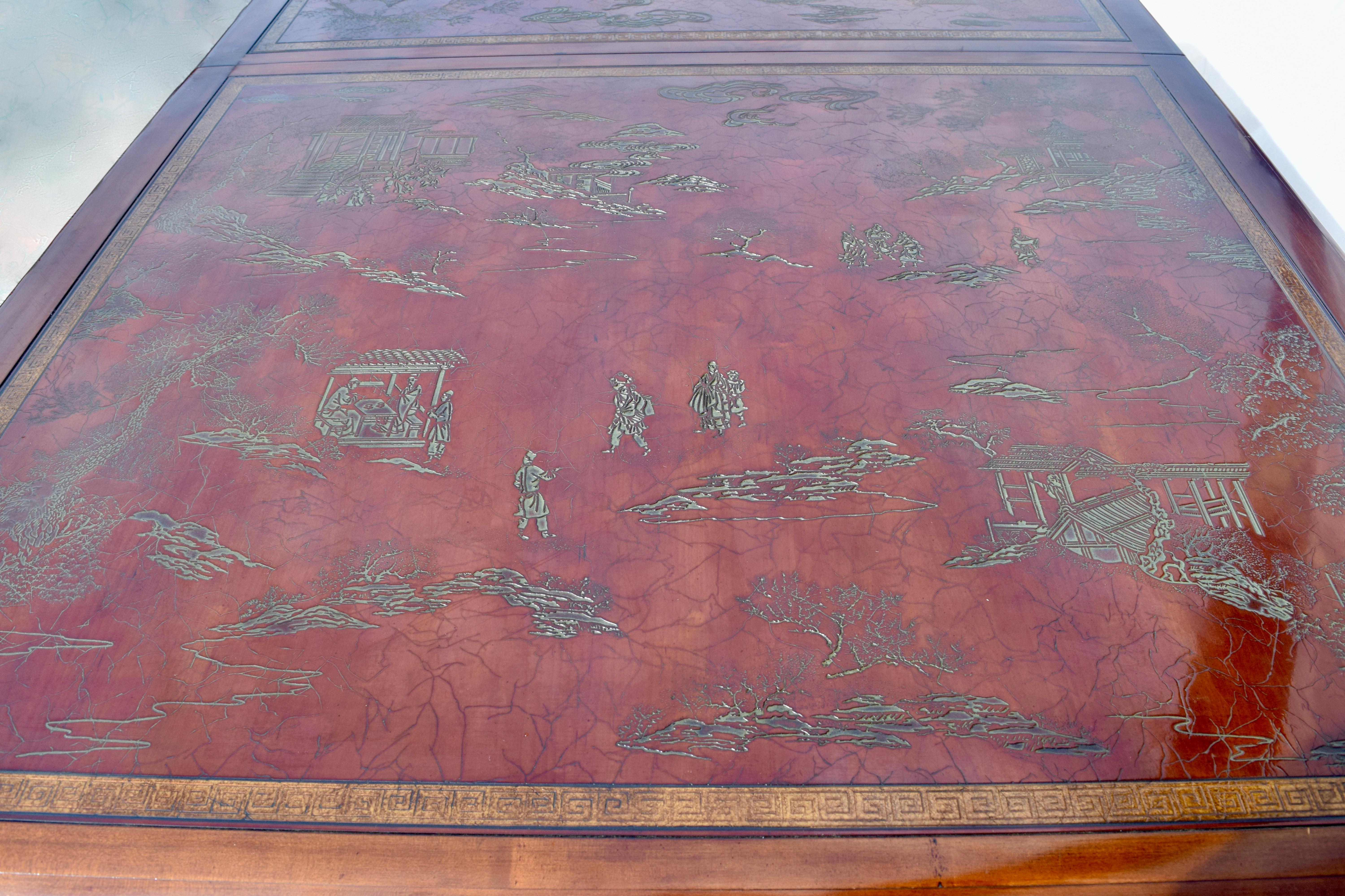 Drexel Heritage Hollywood Regency Chinoiserie Extension Dining Table, 1970s 2
