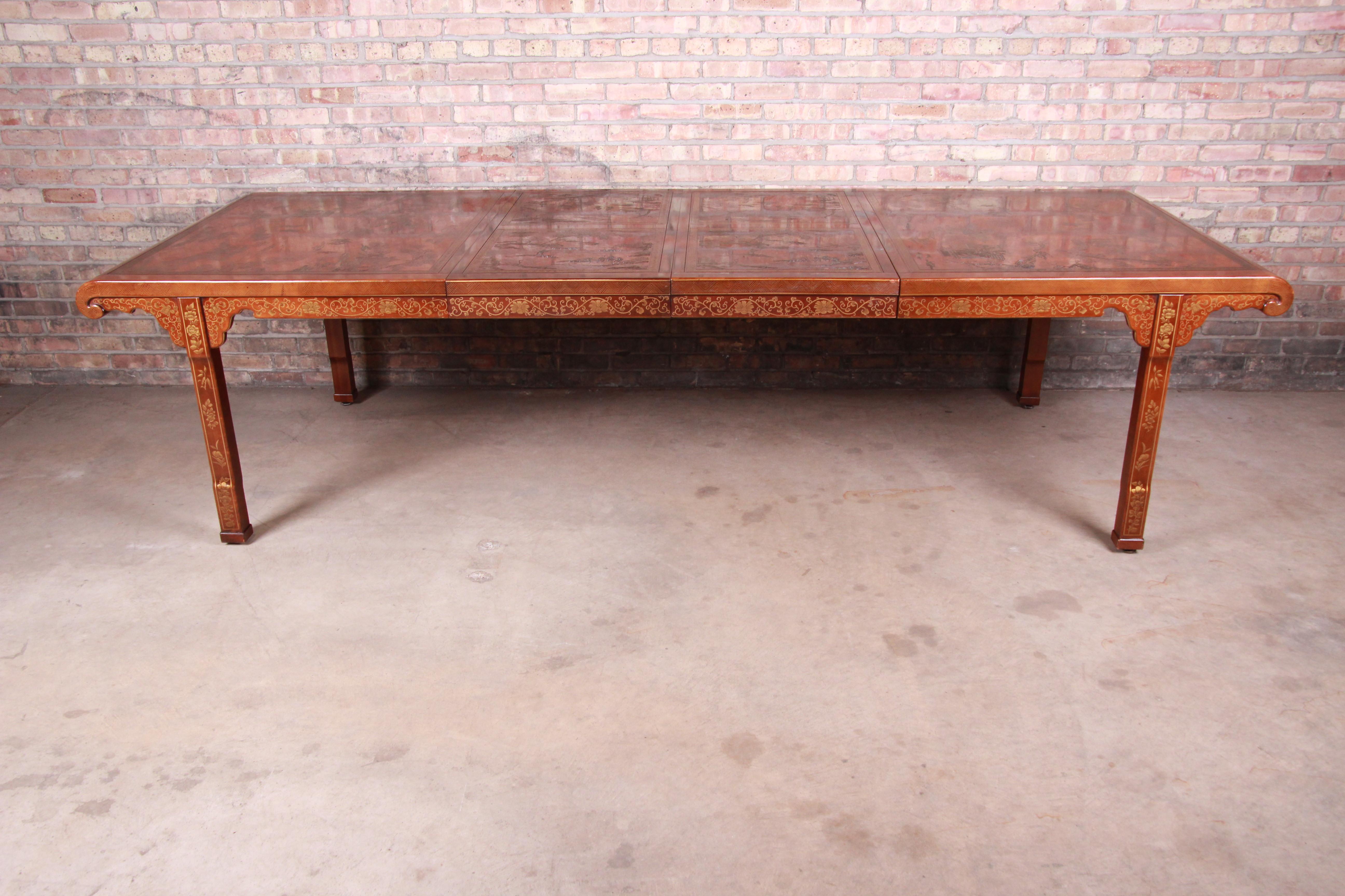 Drexel Heritage Hollywood Regency Chinoiserie Extension Dining Table, 1970s 6