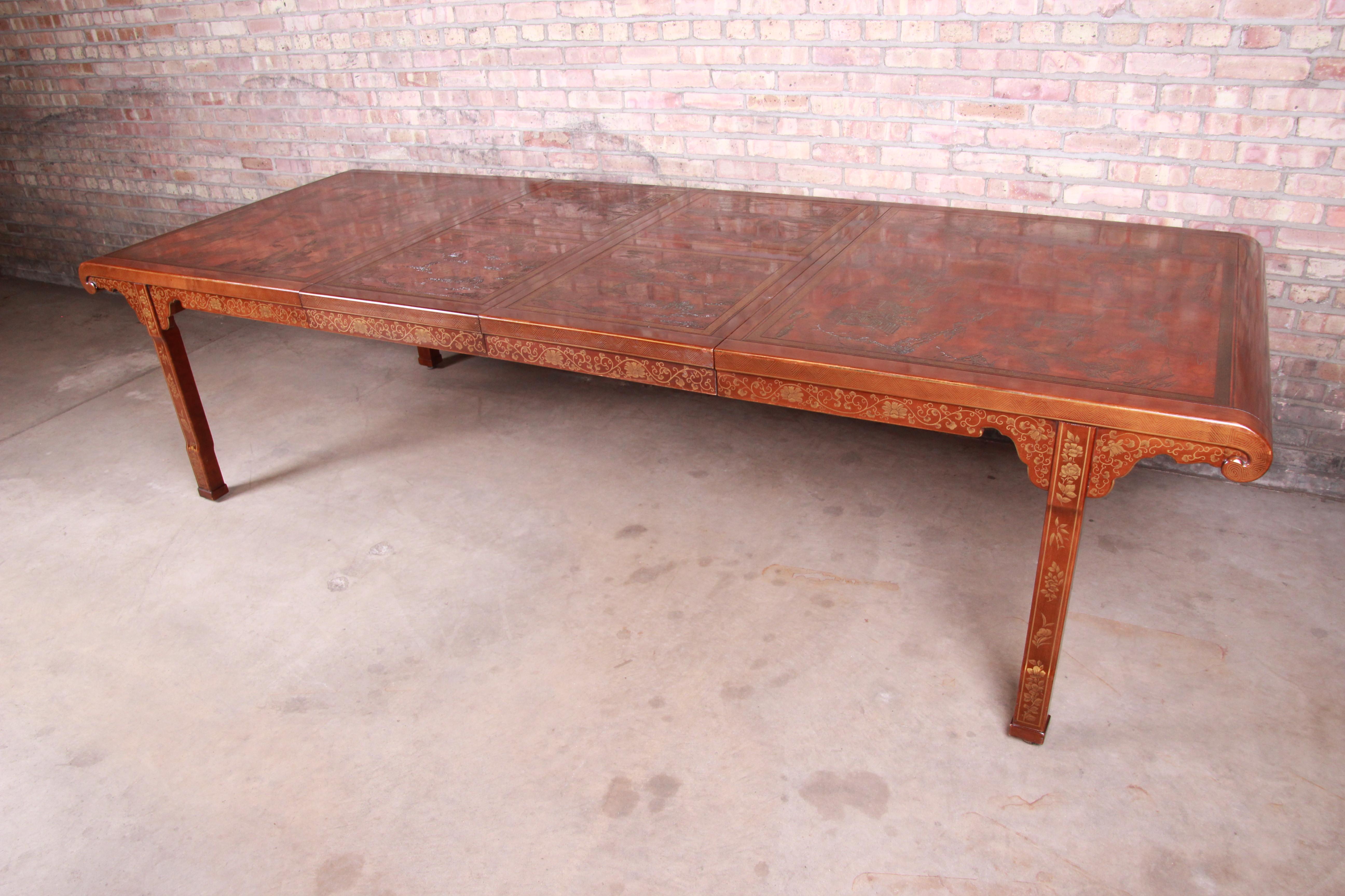 Drexel Heritage Hollywood Regency Chinoiserie Extension Dining Table, 1970s 8
