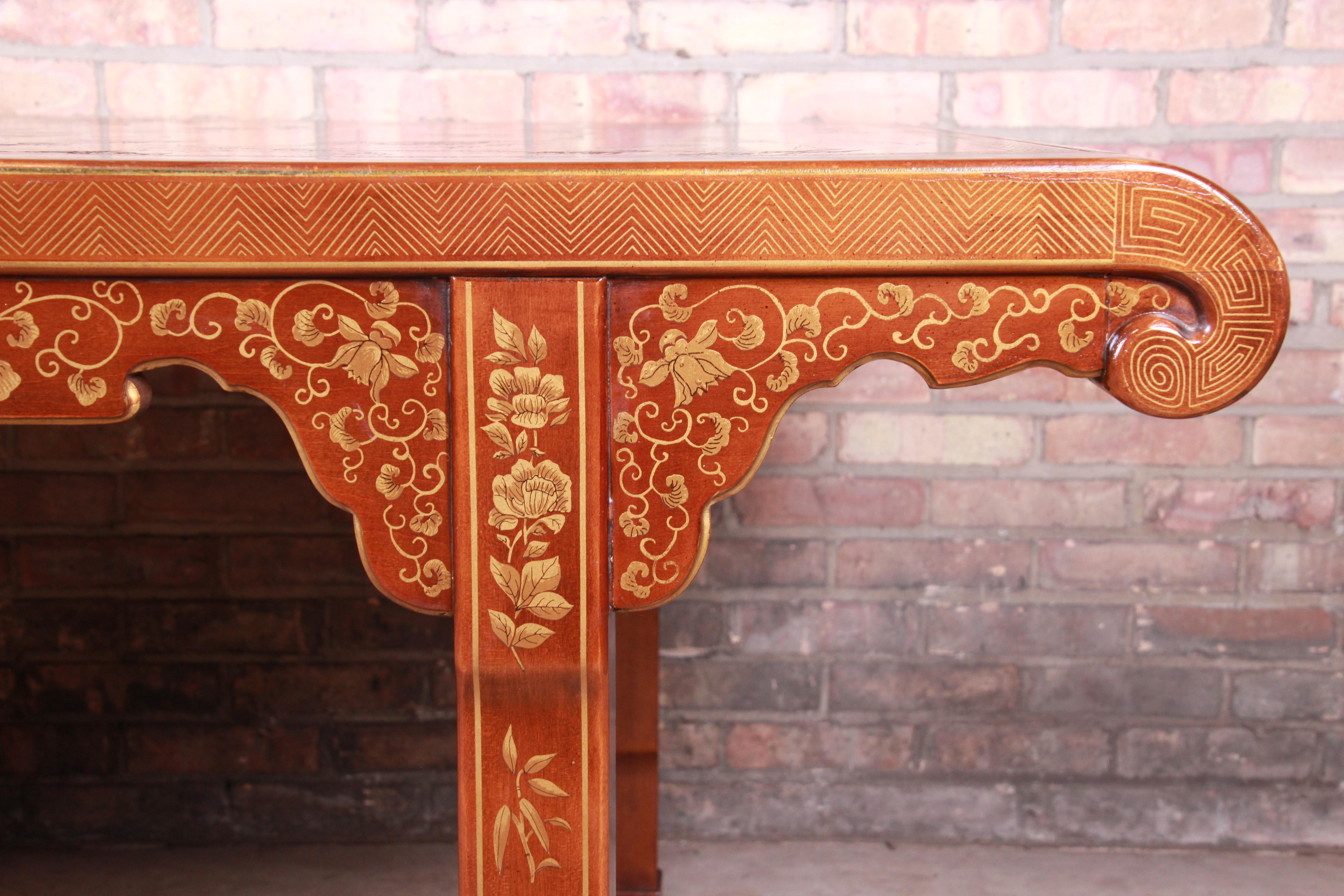 American Drexel Heritage Hollywood Regency Chinoiserie Extension Dining Table, 1970s