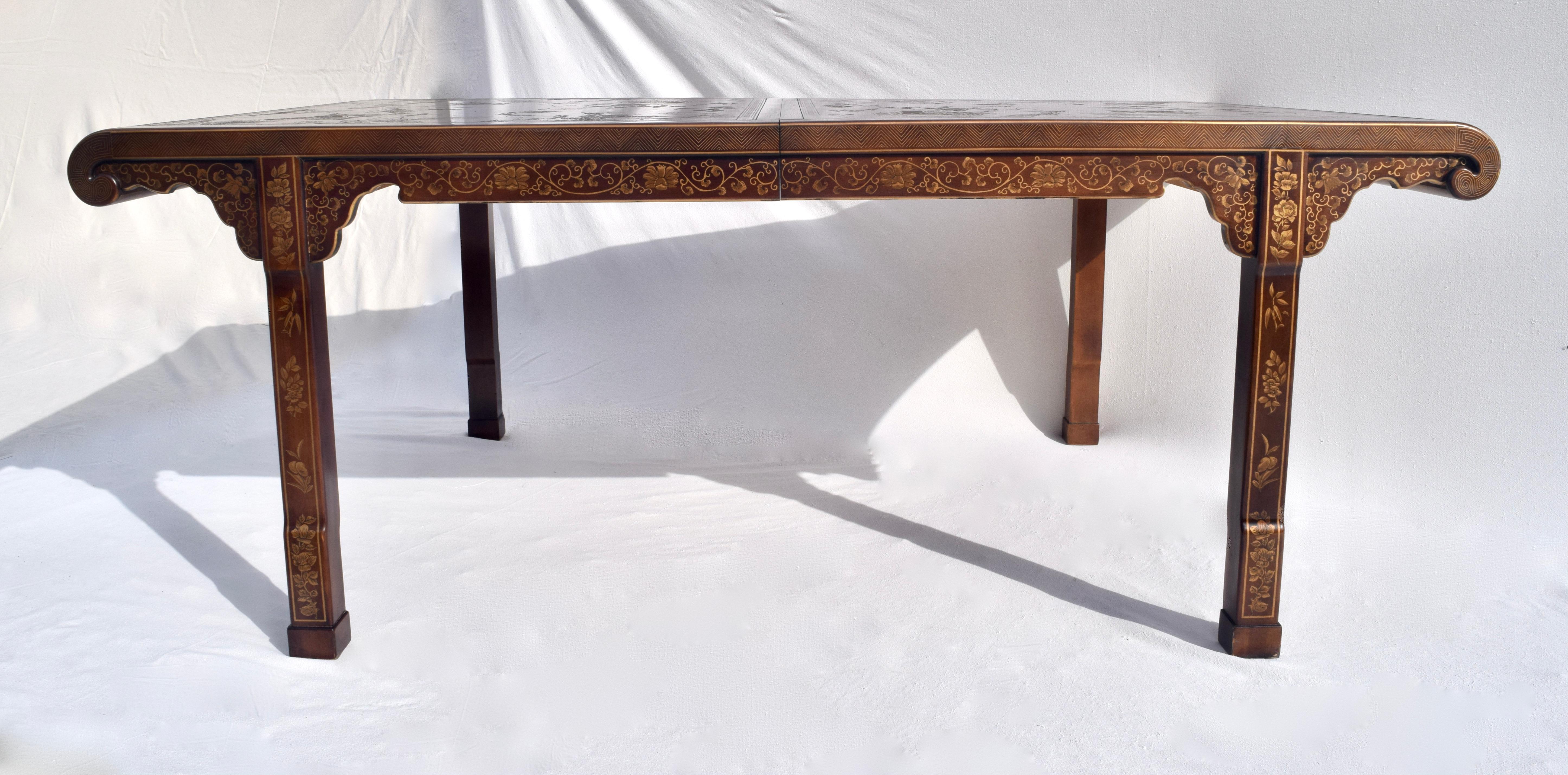 American Drexel Heritage Hollywood Regency Chinoiserie Extension Dining Table, 1970s
