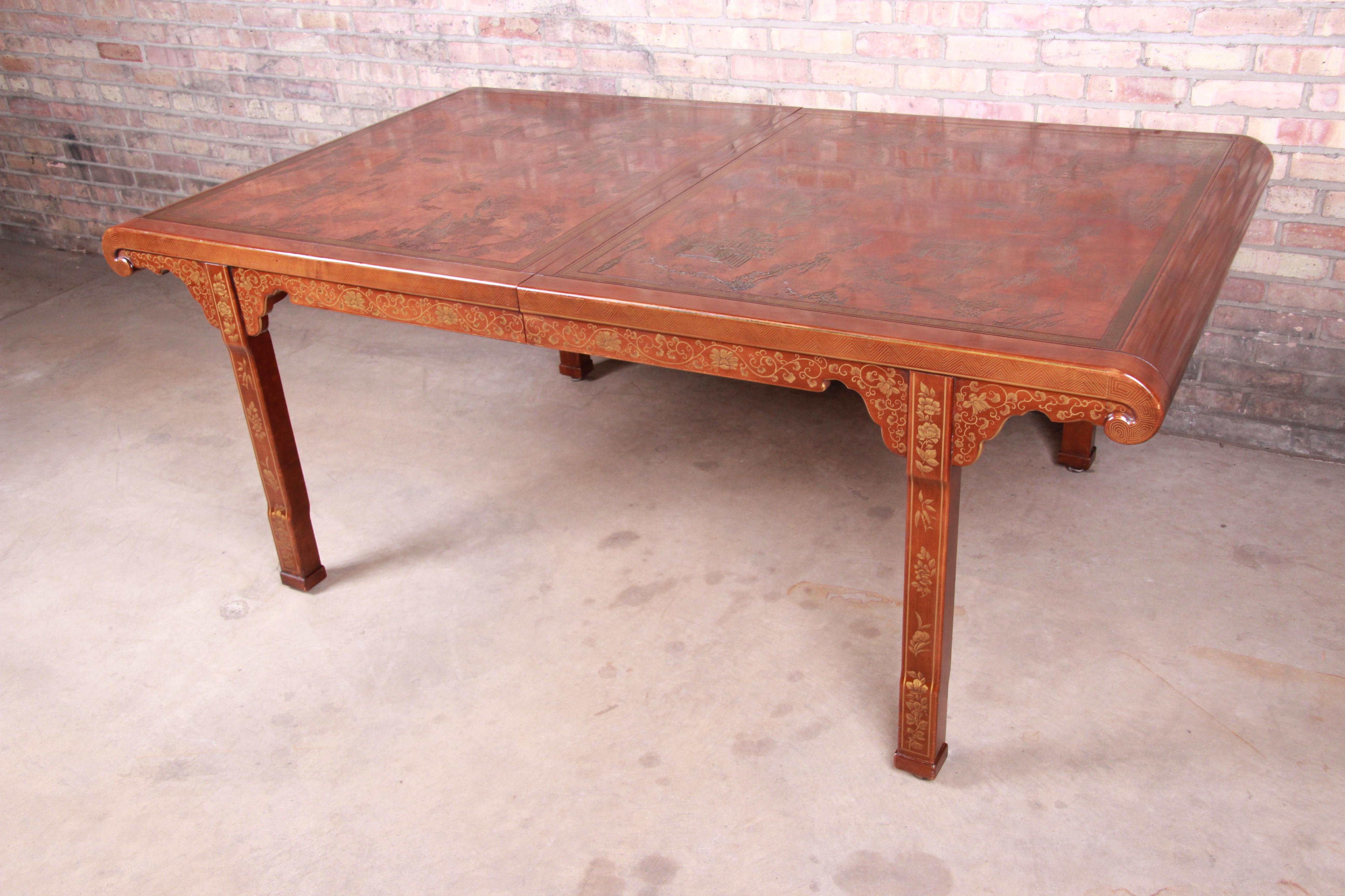 Drexel Heritage Hollywood Regency Chinoiserie Extension Dining Table, 1970s In Good Condition In South Bend, IN