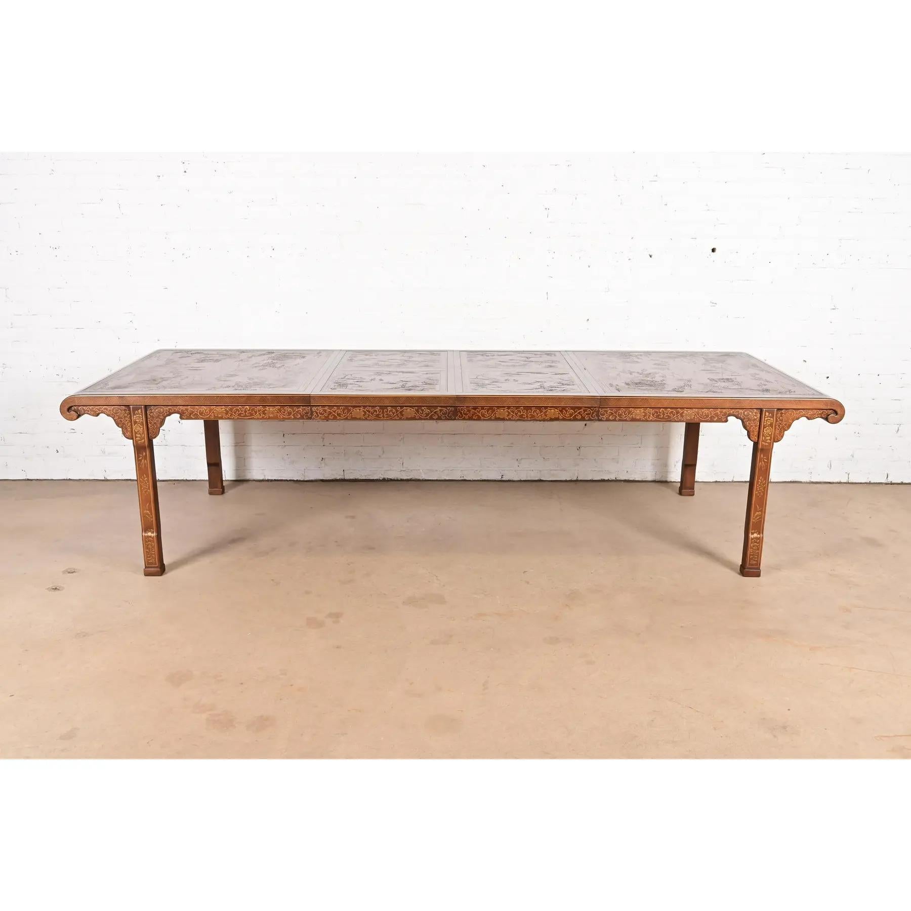 American Drexel Heritage Hollywood Regency Chinoiserie Extension Dining Table, Circa 1970 For Sale